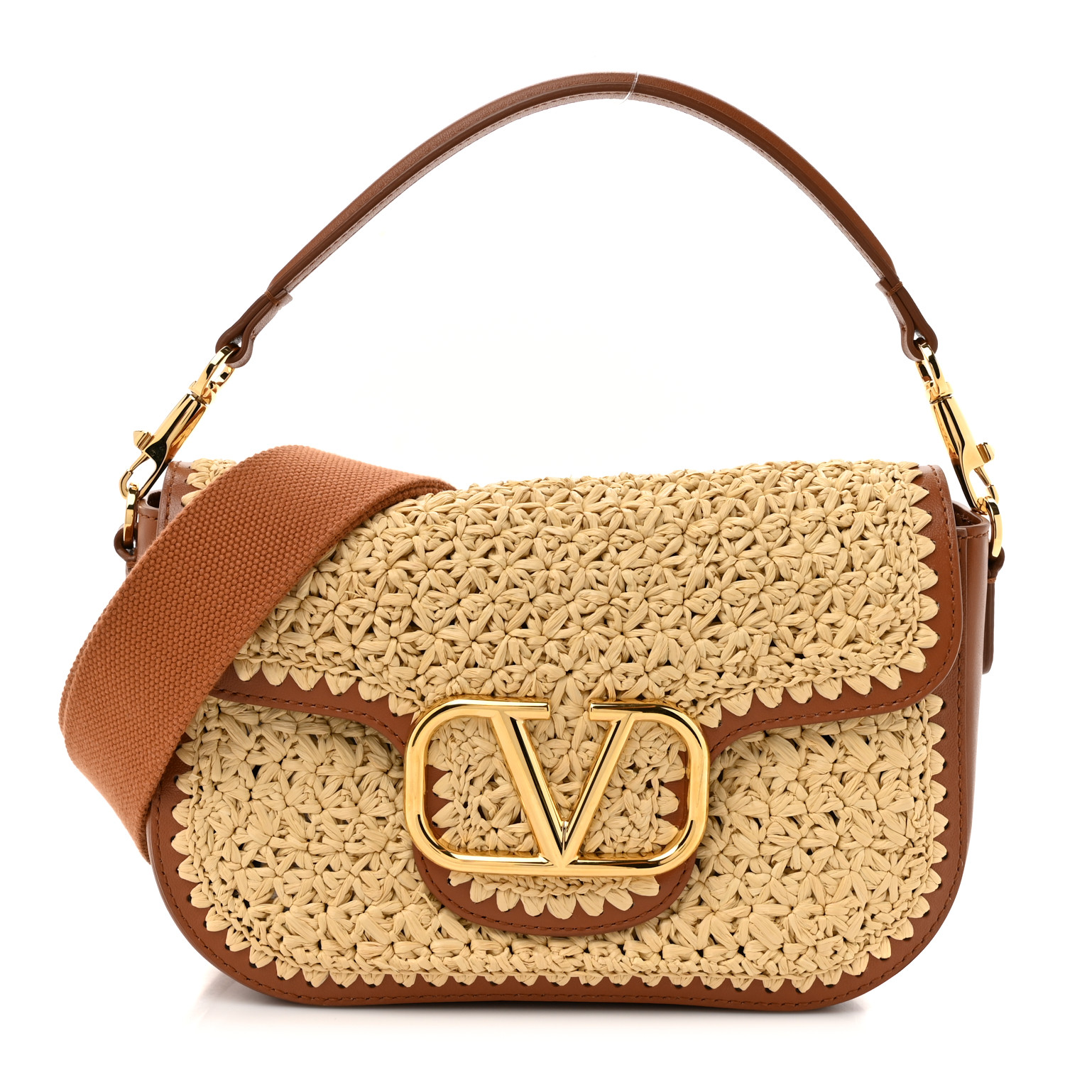 VALENTINO GARAVANI Raffia Calfskin Vlogo Alltime Shoulder