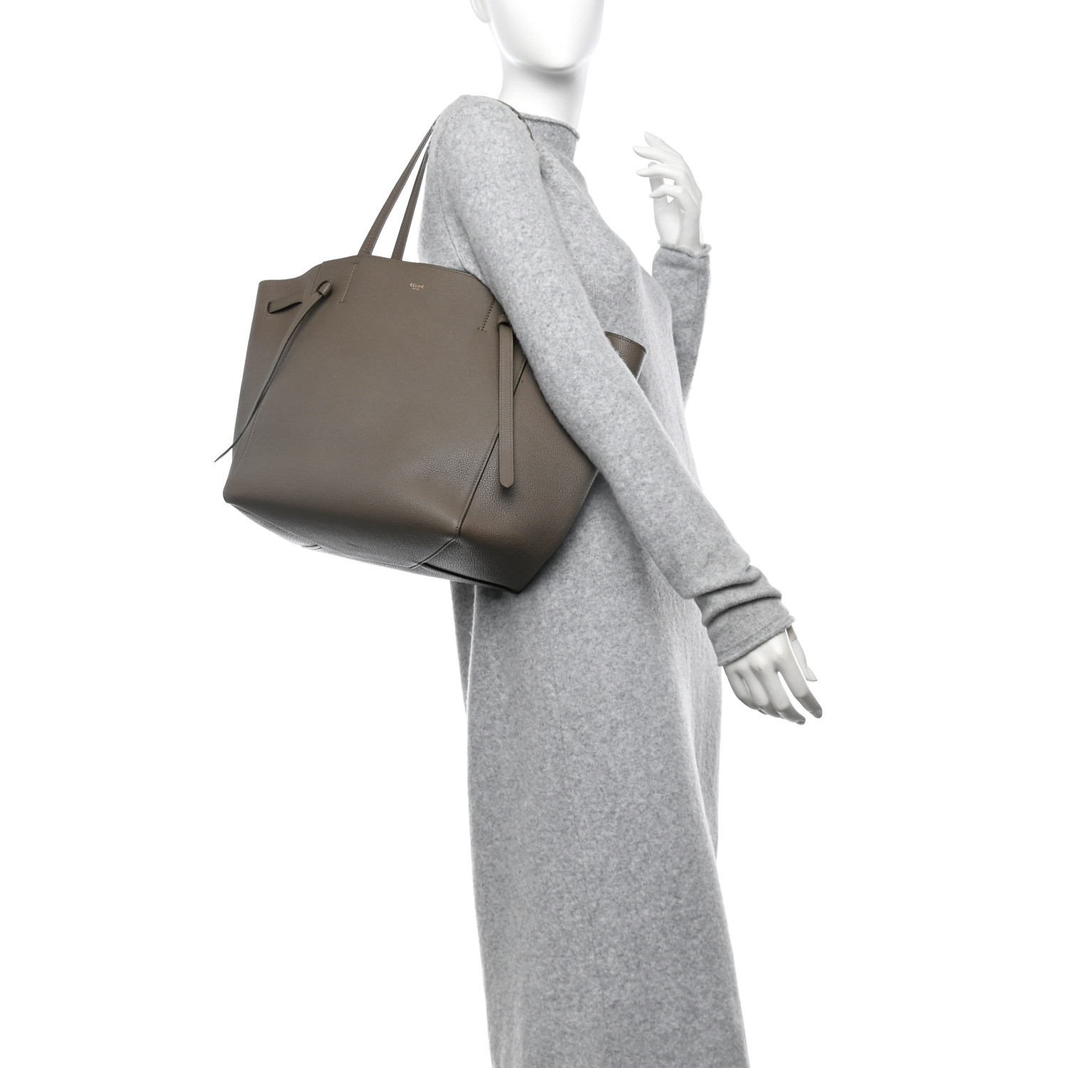 CELINE Soft Grained Calfskin Small Belt Cabas Phantom Taupe