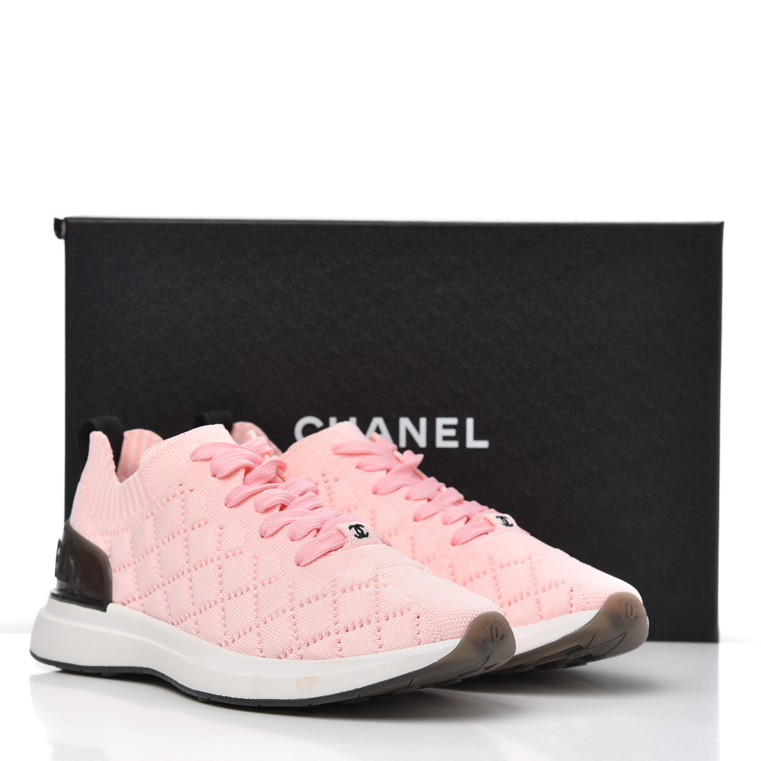 CHANEL Mixed Fibers Quilted Womens CC Sneakers 39.5 Light