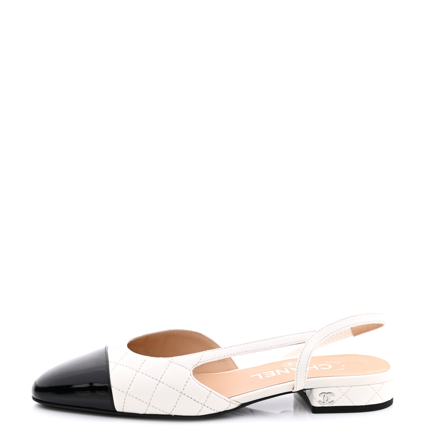 CHANEL Iridescent Tweed Cap Toe CC Slingback Flats 36 White