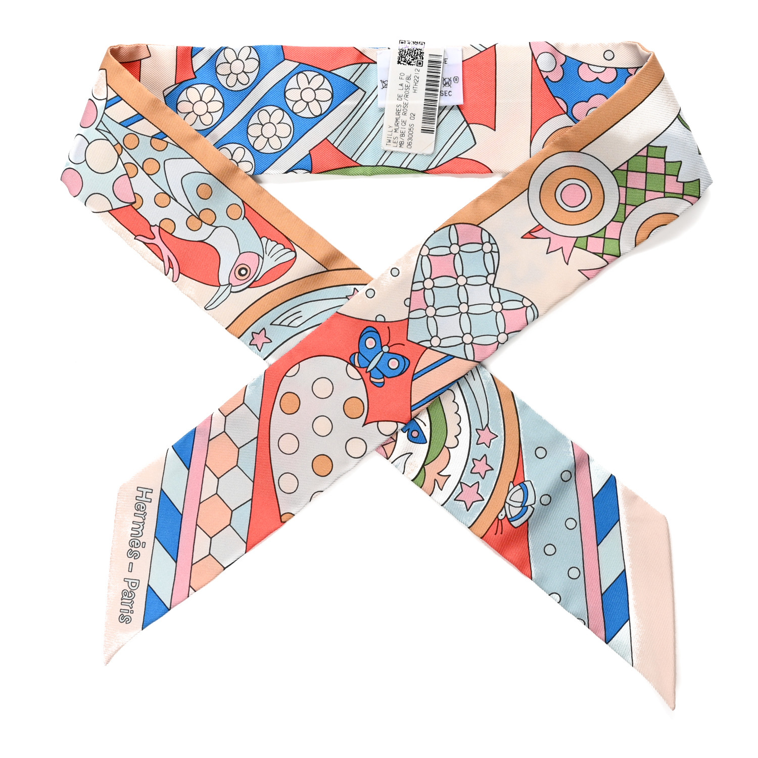 HERMES Silk Les Murmures de la Foret Twilly Beige Rose Bleu