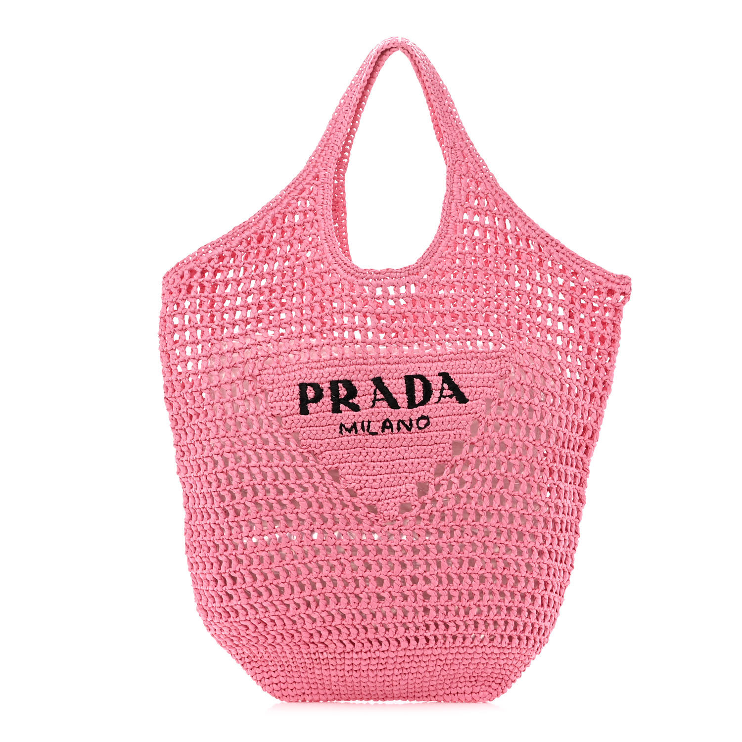 PRADA Yarn Raffia Effect Crochet Logo Embroidered Shopping