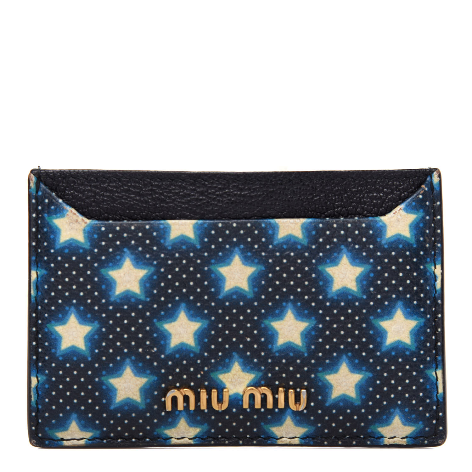 ★ mynカート★ MIU MIU Goatskin Madras Star Print Card Holder Black