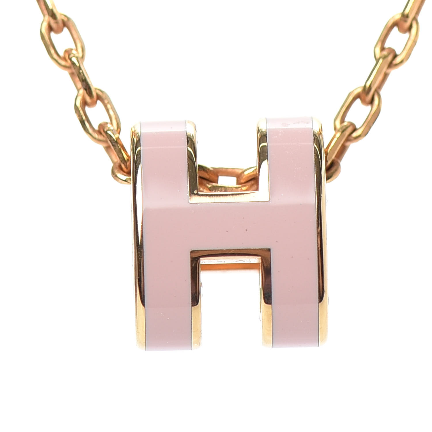 HERMES Rose Gold Lacquered Pop H Pendant Necklace Rose