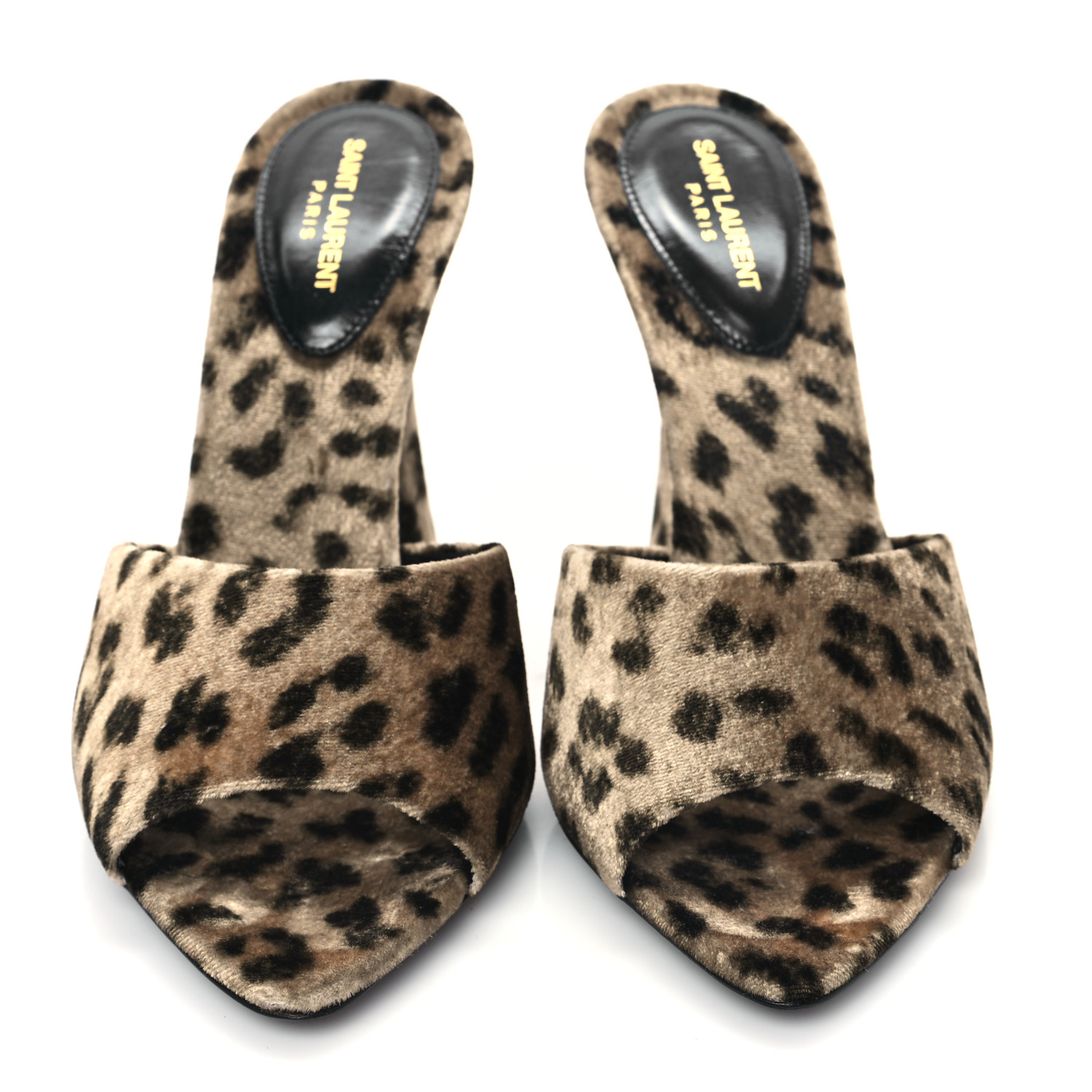 SAINT LAURENT Velvet Leopard Print Gippy 105 Sandals 38