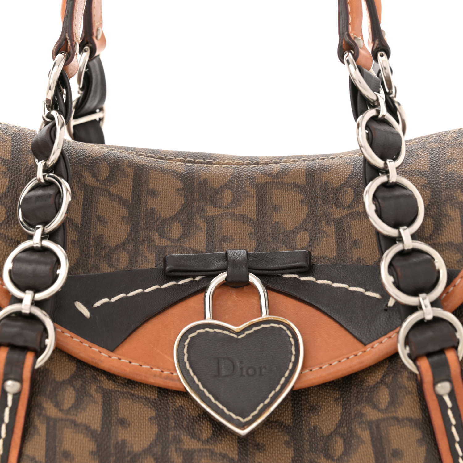 CHRISTIAN DIOR Monogram Romantique Trotter Flap Bag Brown