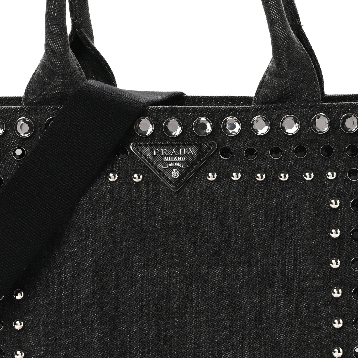 PRADA カナパ . PRADA プラダ カナパ ブラック デニム ロボット ストラップ付
