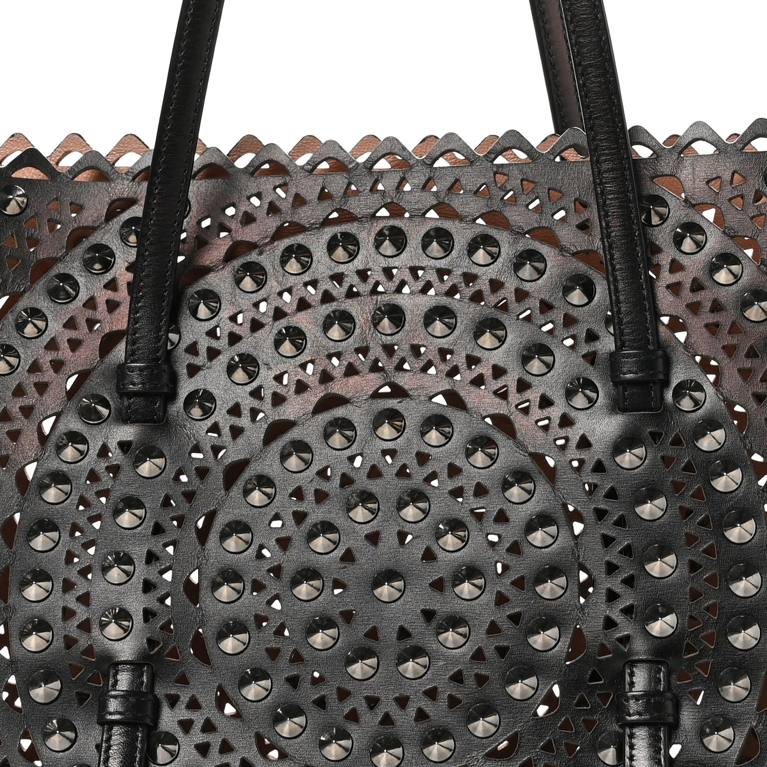ALAIA Calfskin Laser Cut Studded Mina 32 Tote Tote Black