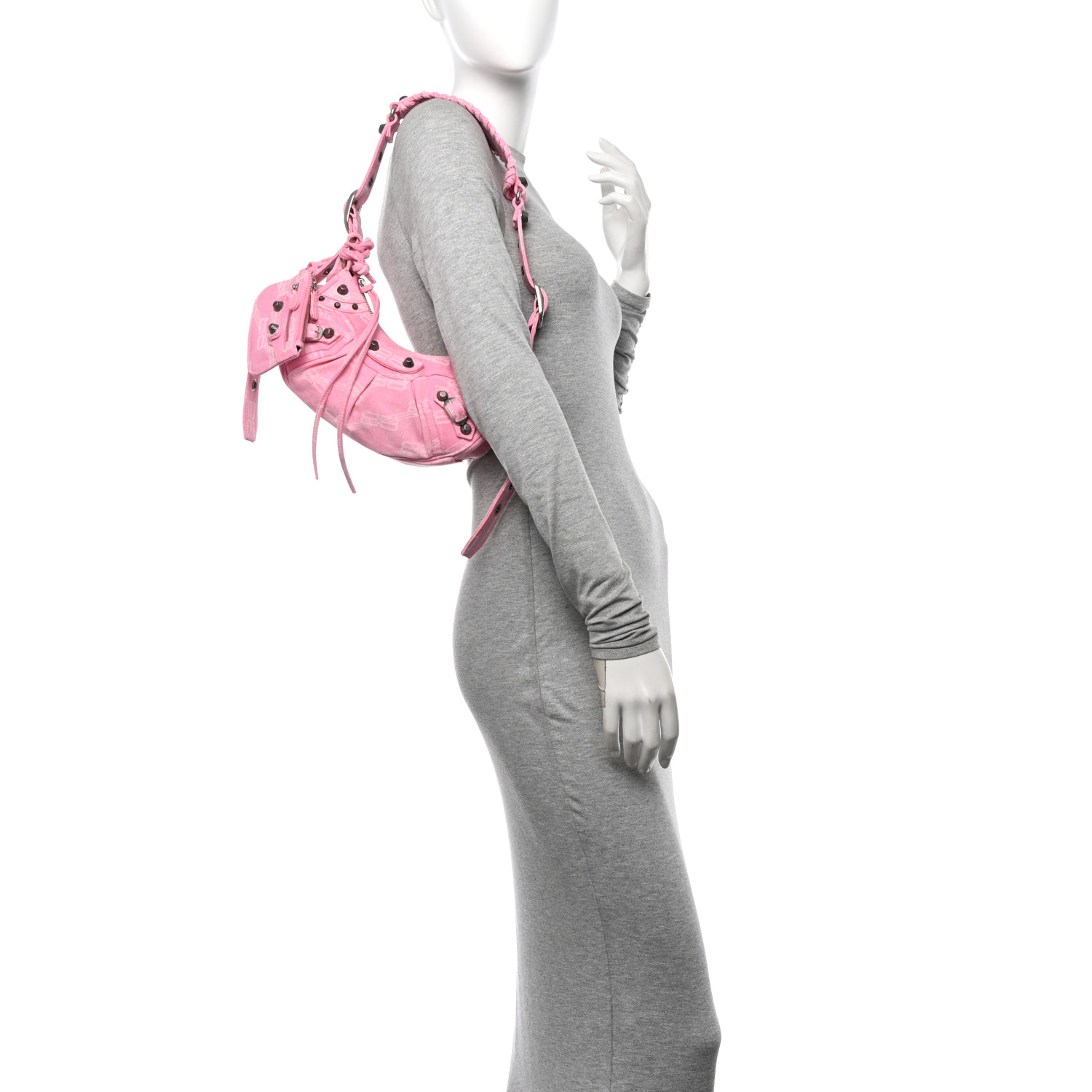 BALENCIAGA Denim BB Monogram Le Cagole Shoulder Bag XS Pink