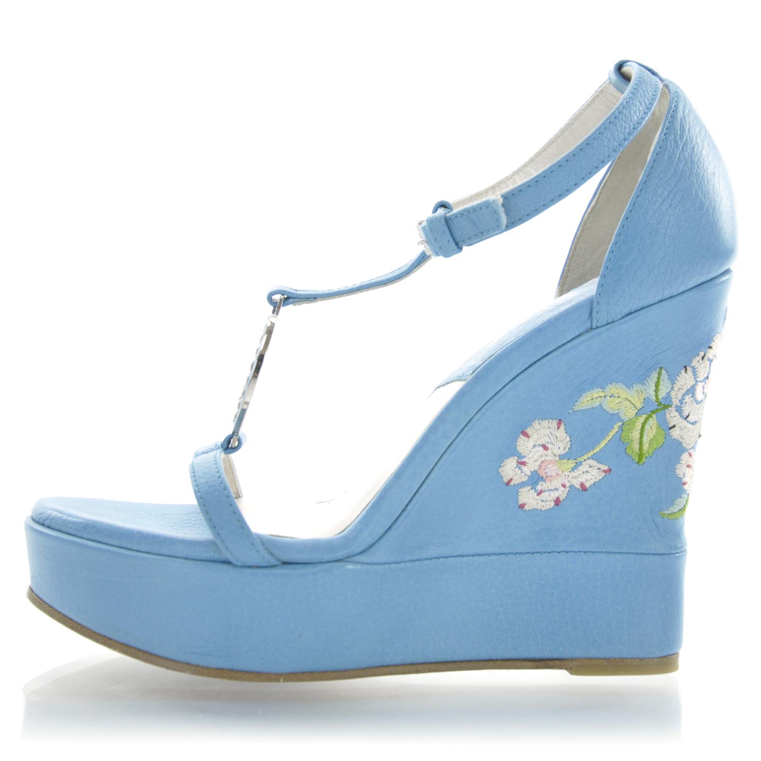 CHRISTIAN DIOR Leather Vintage Flowers Wedge Sandals 36.5