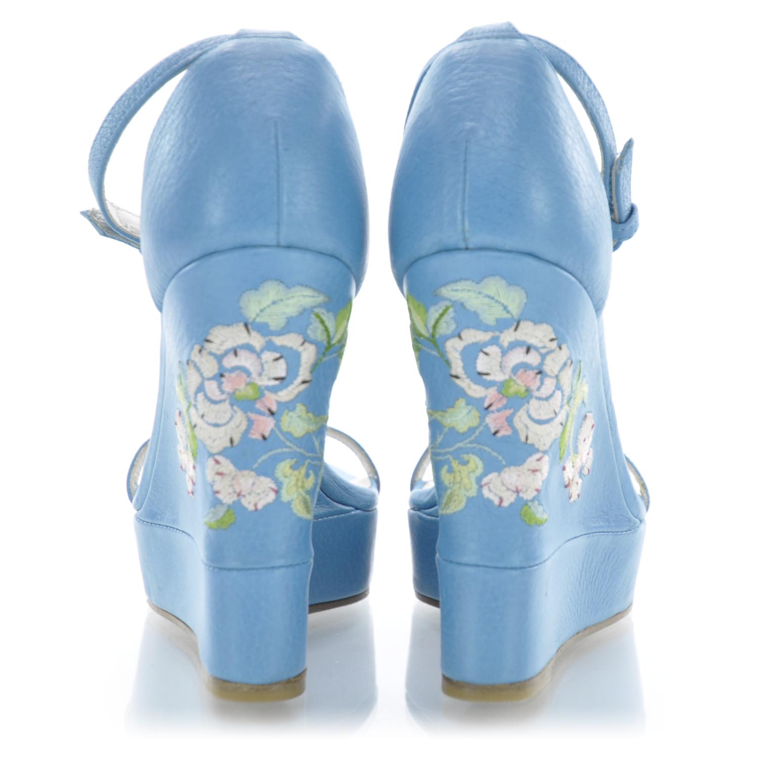 CHRISTIAN DIOR Leather Vintage Flowers Wedge Sandals 36.5