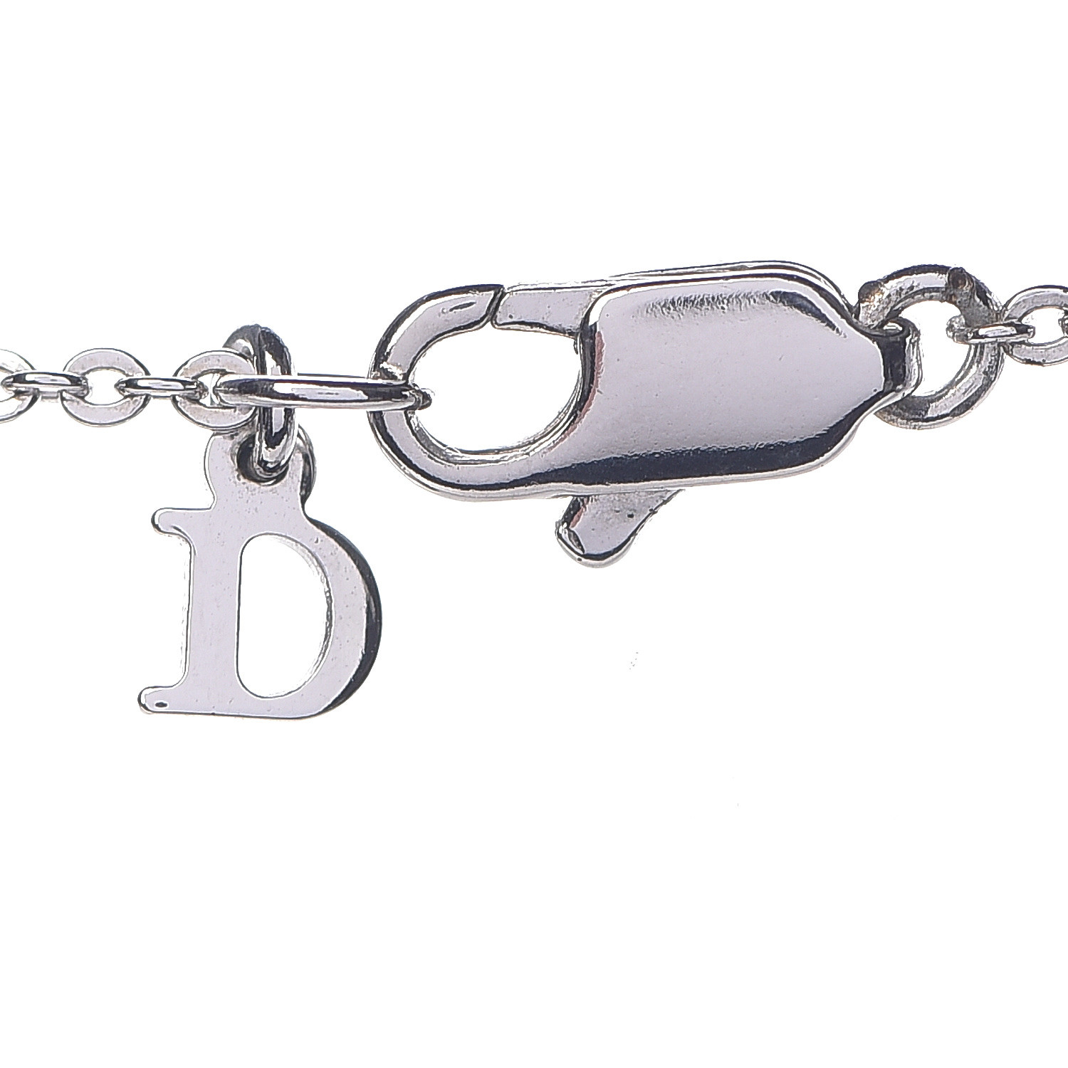 CHRISTIAN DIOR Crystal Pearl Dior Logo Necklace Silver