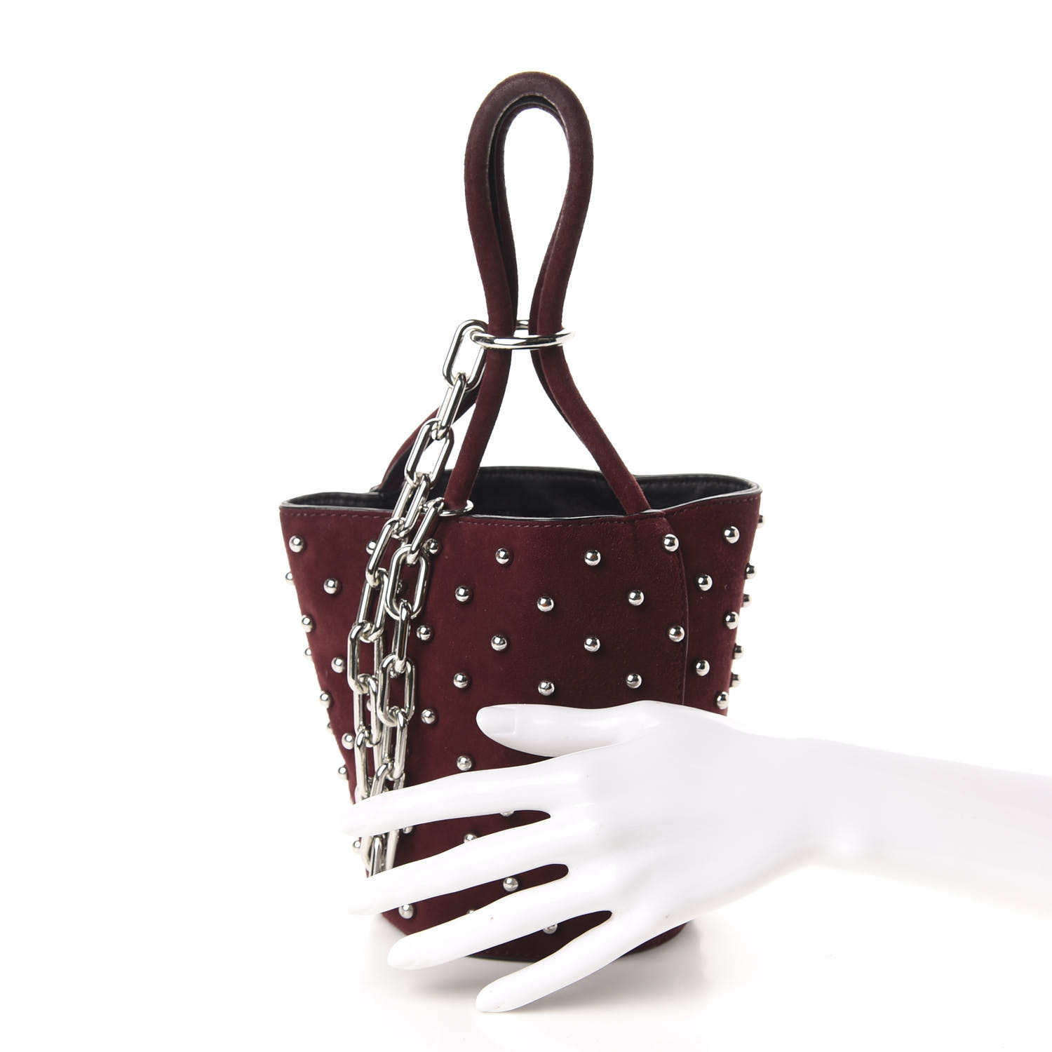 ALEXANDER WANG Suede Studded Mini Roxy Bucket Bag Burgundy