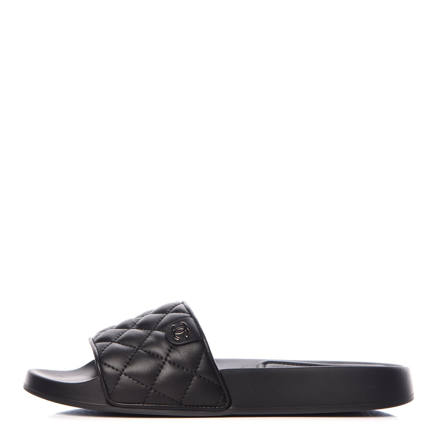 CHANEL Lambskin Quilted CC Mules Sandals 37 Black 382763