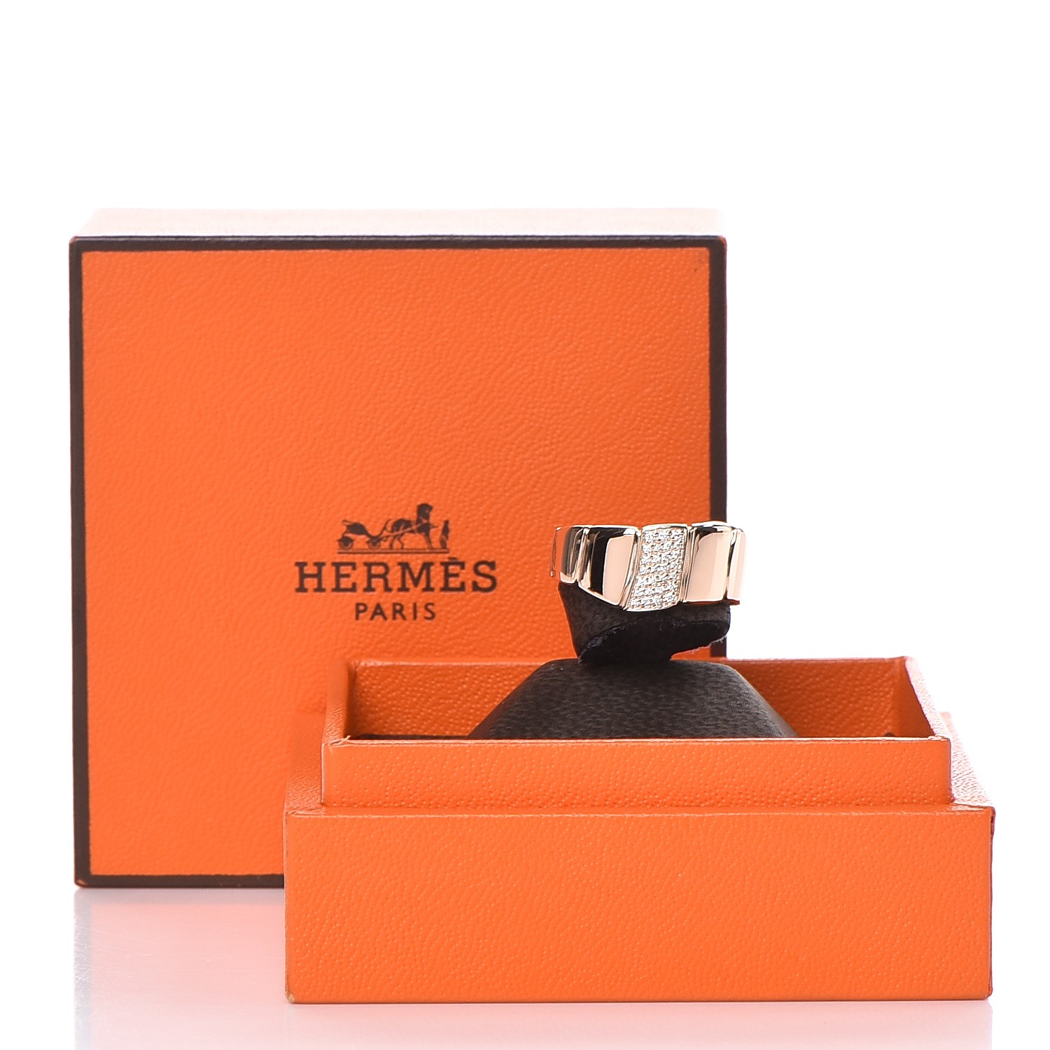 HERMES 18K Rose Gold Diamond Niloticus Ring 49 4.75 243361