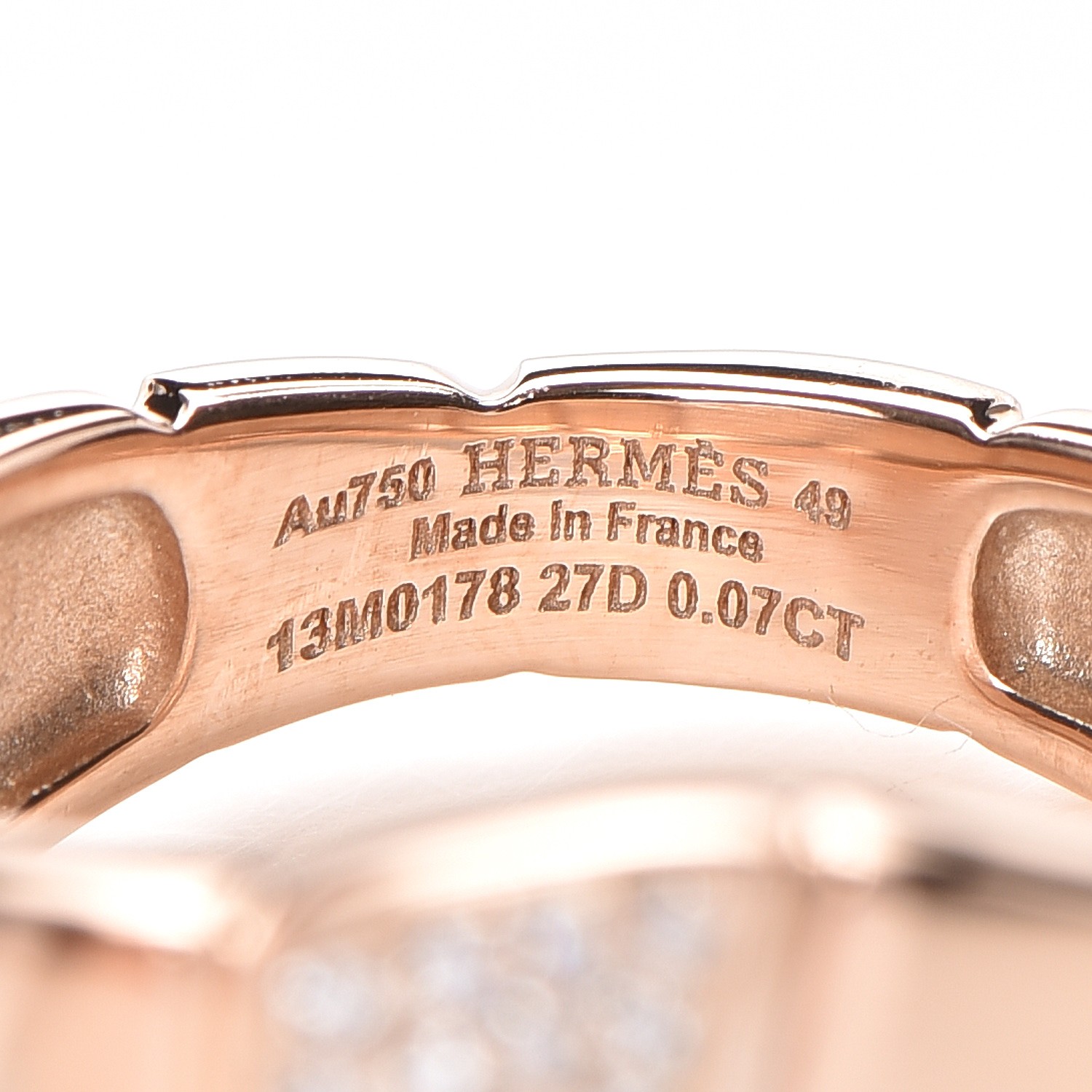 HERMES 18K Rose Gold Diamond Niloticus Ring 49 4.75 243361