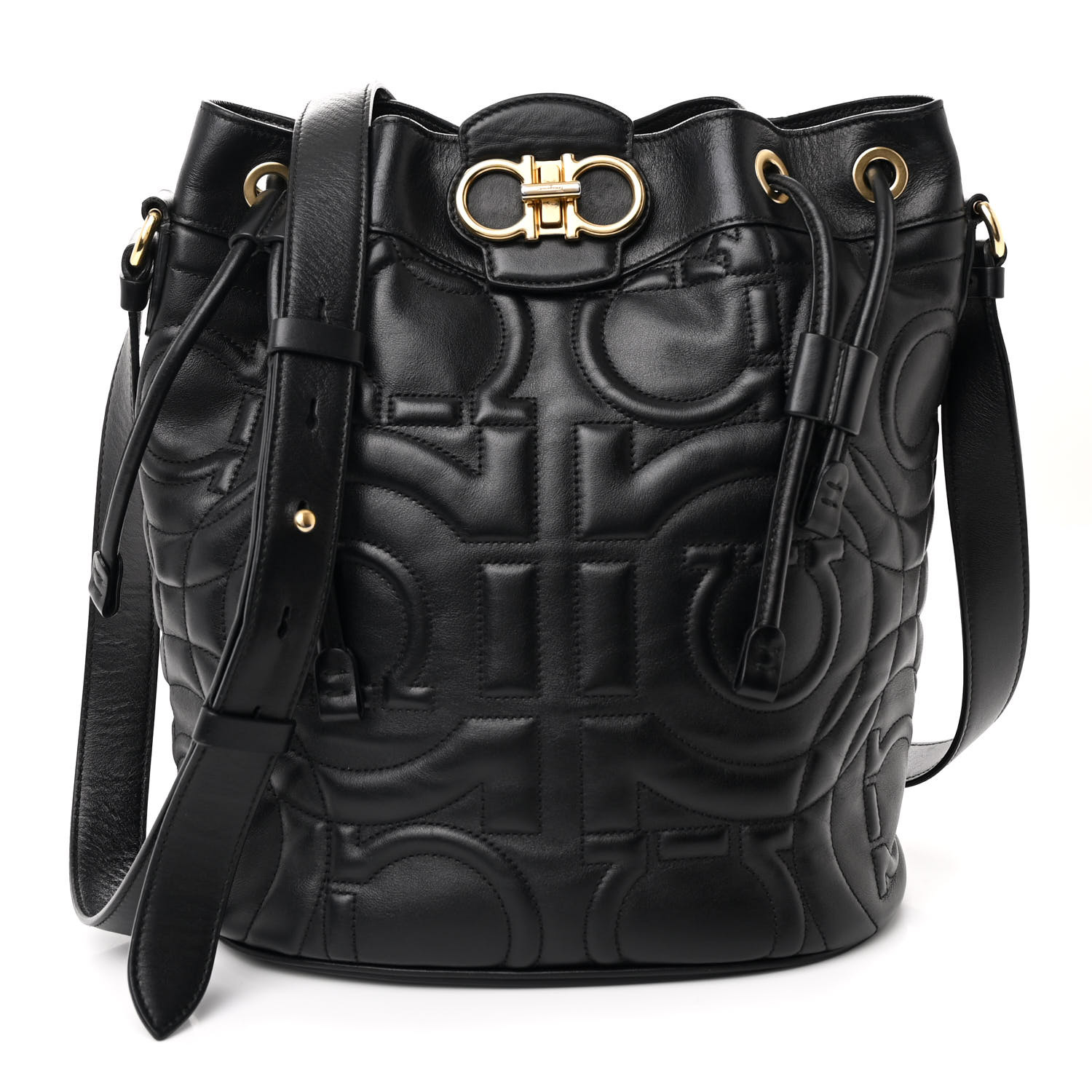 SALVATORE FERRAGAMO Calfskin Quilted Gancini Bucket Bag