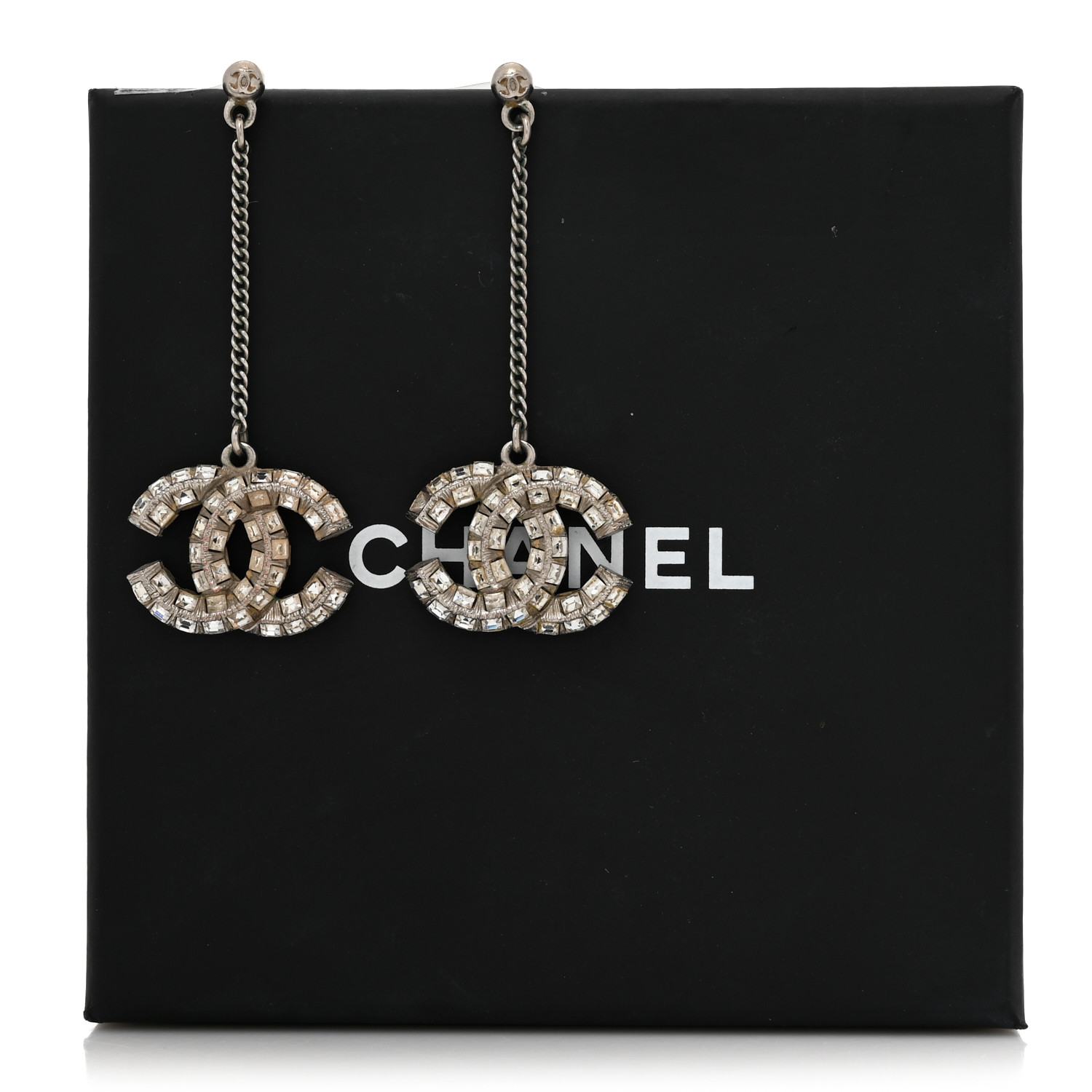 CHANEL:バレッタ(スタッツ) CHANEL Baguette Crystal CC Drop Earrings Silver 1668920