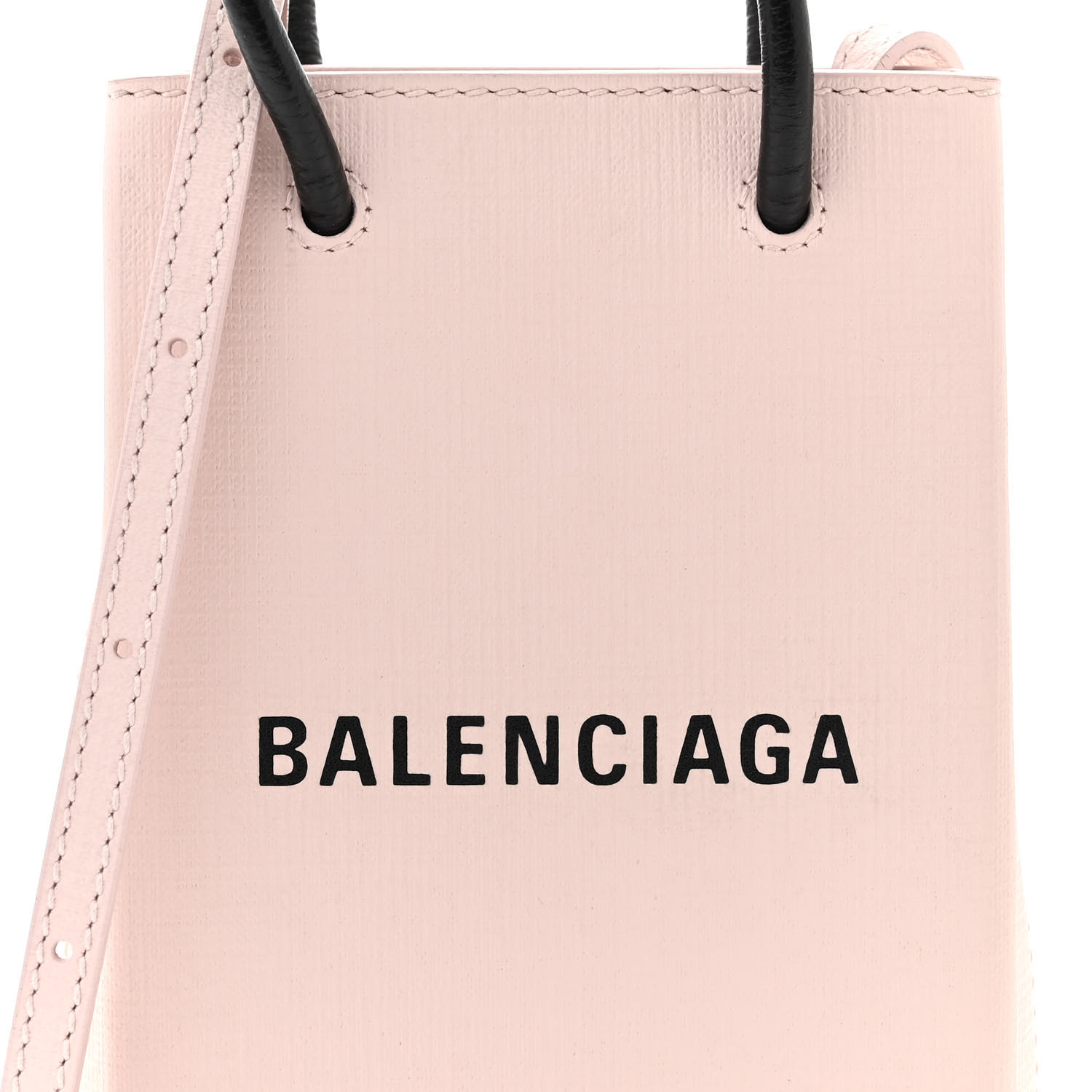 BALENCIAGA Squared Calfskin Logo Shopping Phone Holder Bag