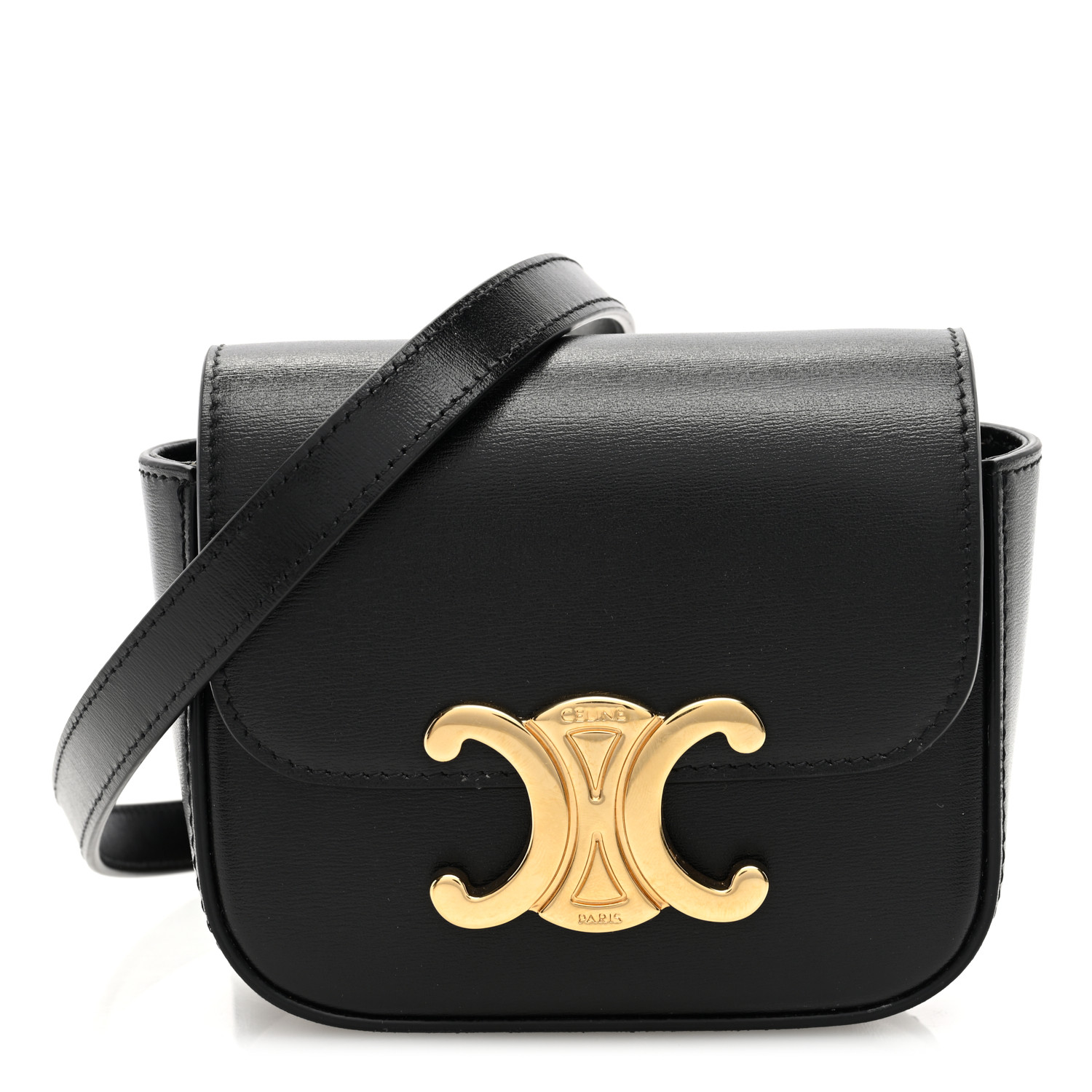 CELINE Shiny Calfskin Mini Triomphe Black 1546098 | FASHIONPHILE