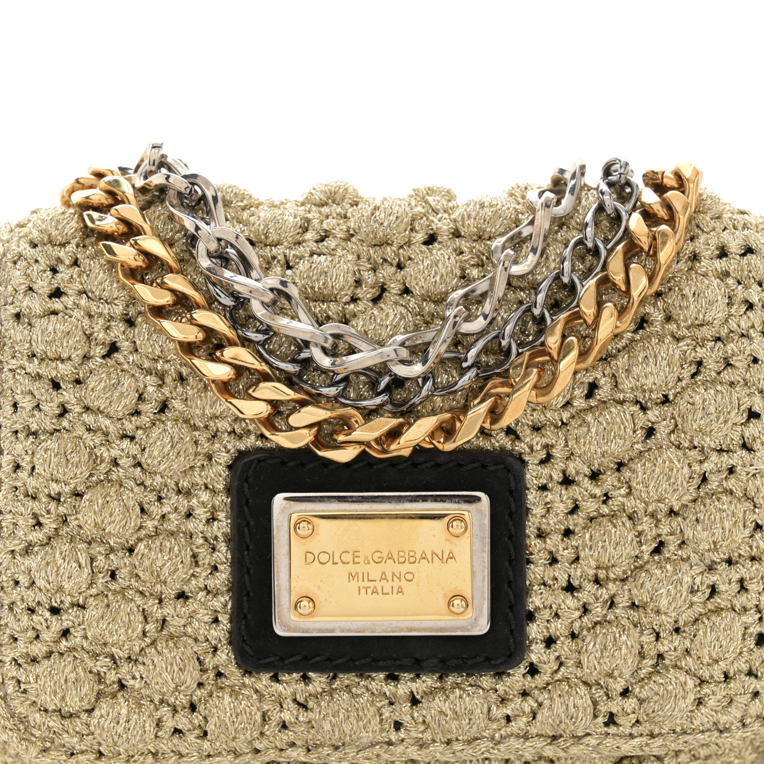 DOLCE & GABBANA Woven Raffia Sicily Micro Crochet Flap Bag