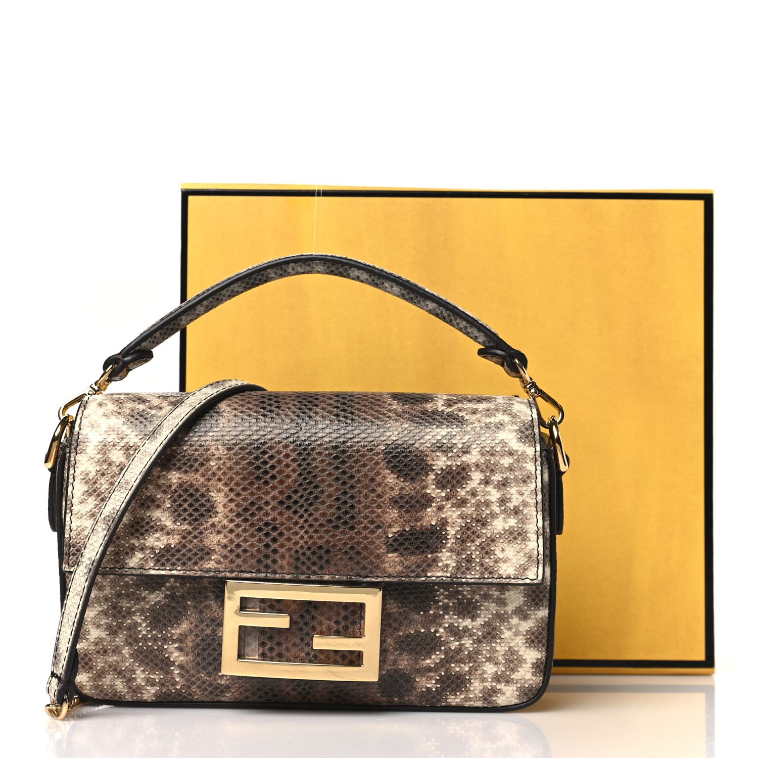 FENDI Vitello Karung Effect FF Mini Baguette Beige 1533204