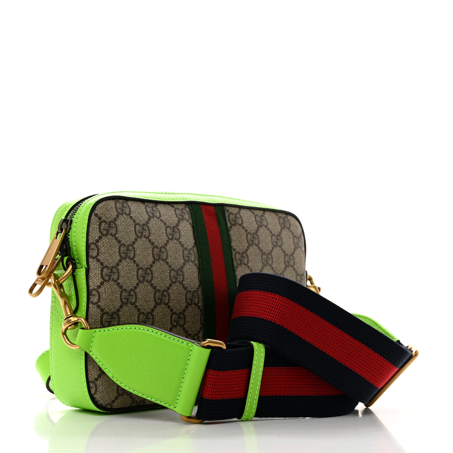 バッグ green GUCCI GG Supreme Monogram Textured Dollar Calfskin Web