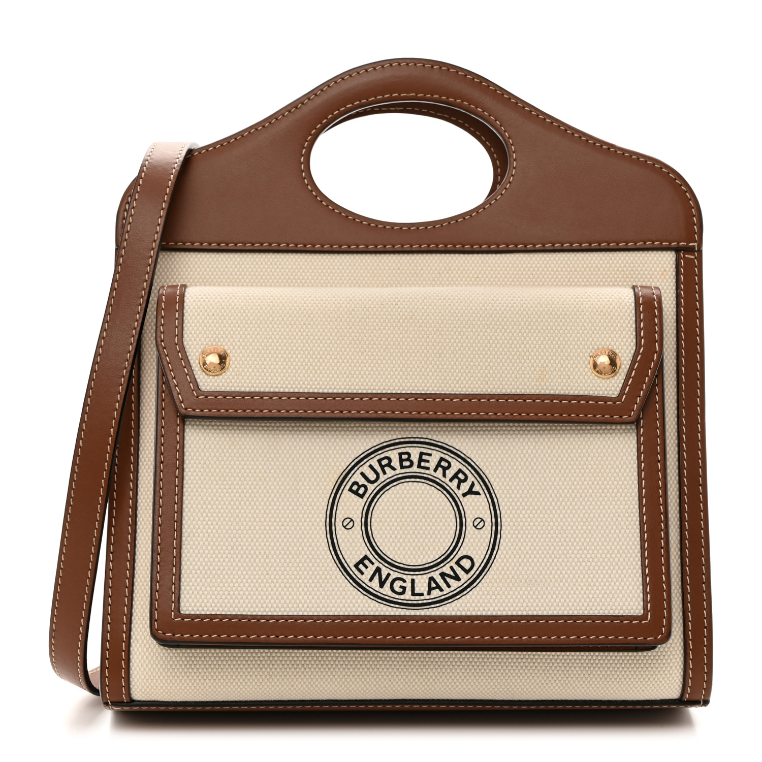 ハンドバッグ BURBERRY TWO-TONE CANVAS AND LEATHER MINI POCKET HANDBAG Burberry Mini Two-tone Canvas and Leather Pocket Bag in Malt