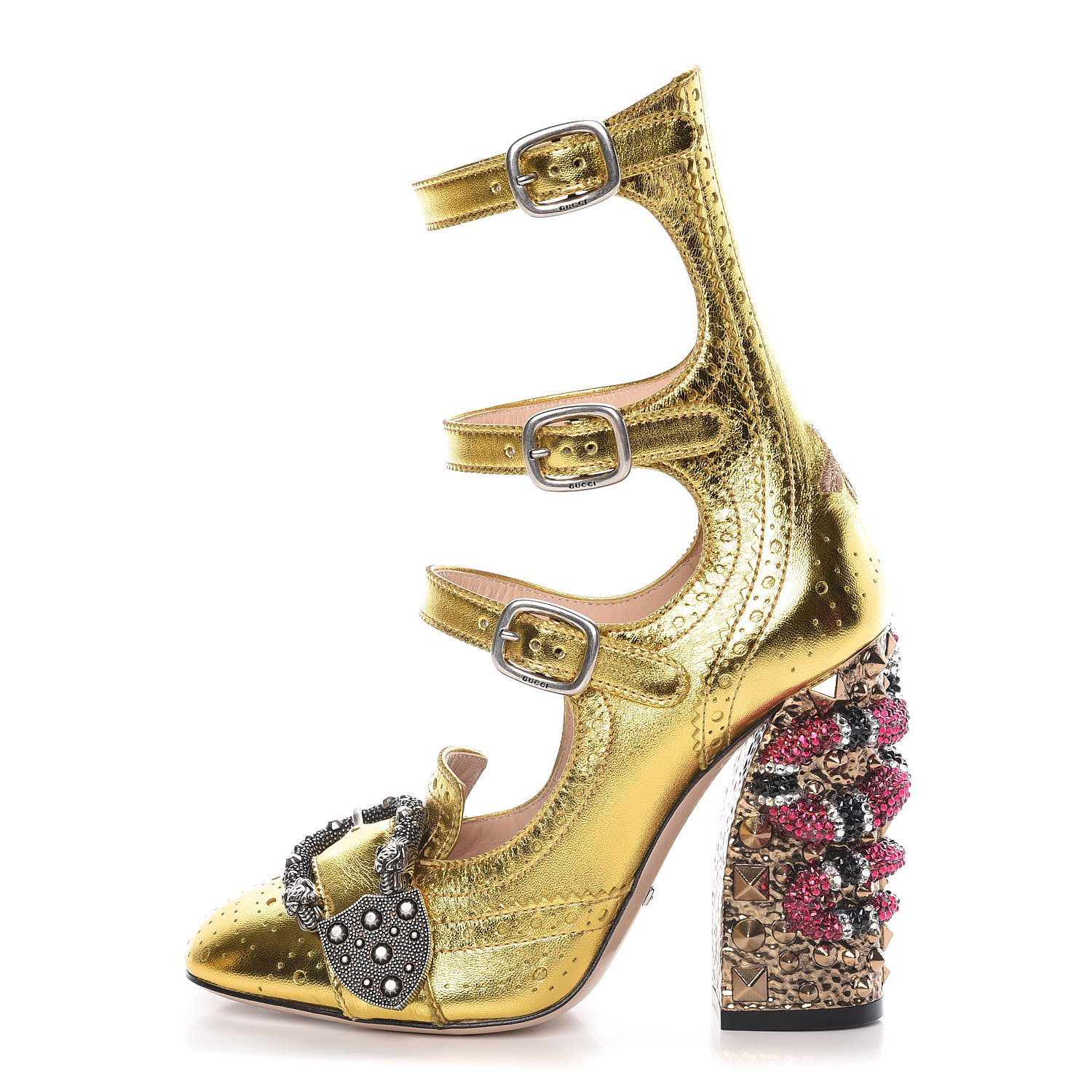 GUCCI Nappa Kingsnake Queercore Mid Calf Loafer Pumps 35 Oro
