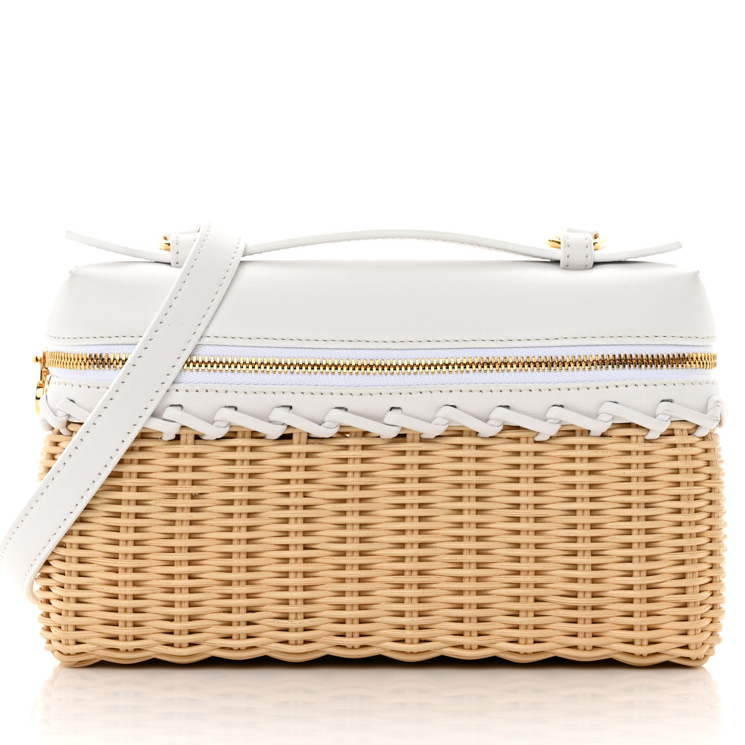 LORO PIANA Wicker Calfskin L19 Extra Pocket Pouch White