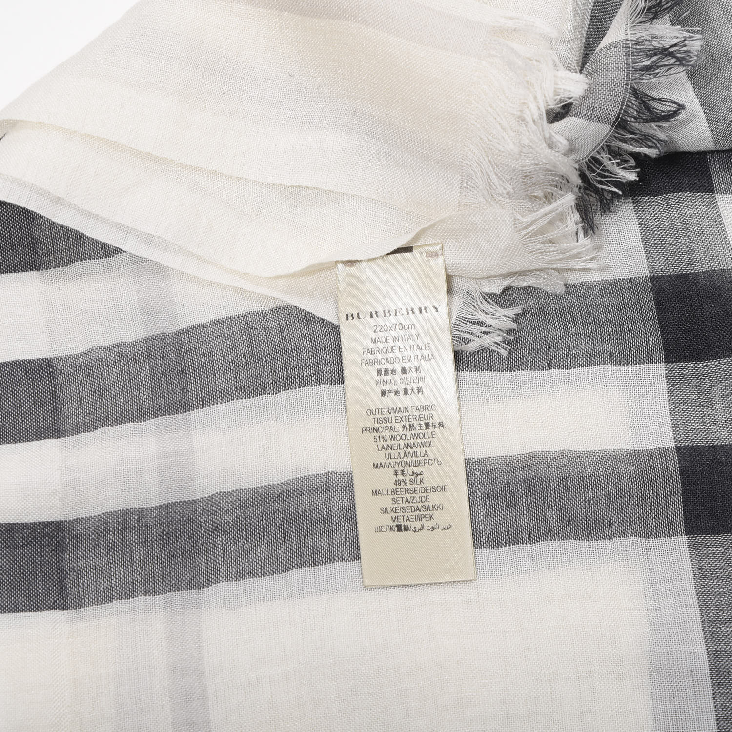 BURBERRY Wool Silk Gauze Giant Check Lightweight Scarf Natural