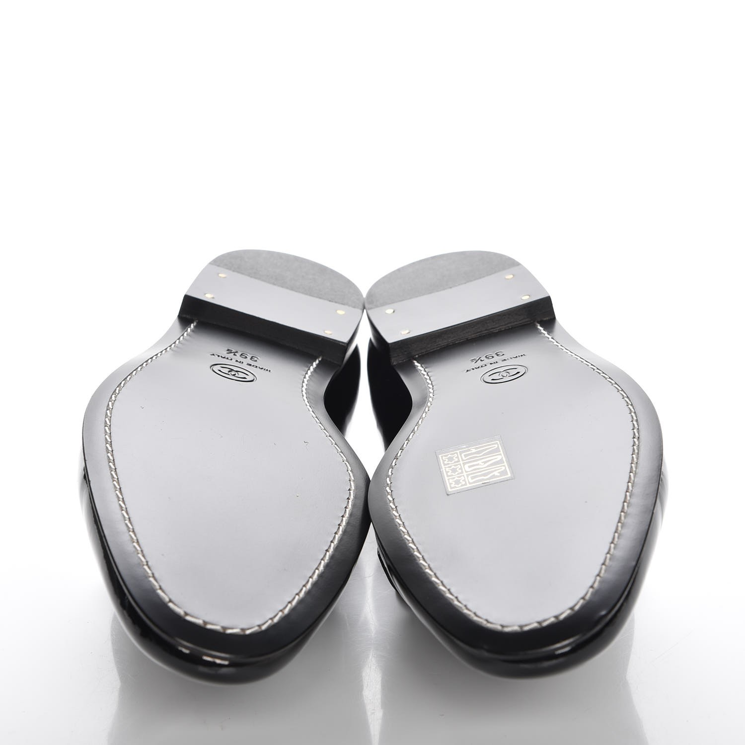 CHANEL Patent Calfskin CC Loafers 39.5 Black 228979