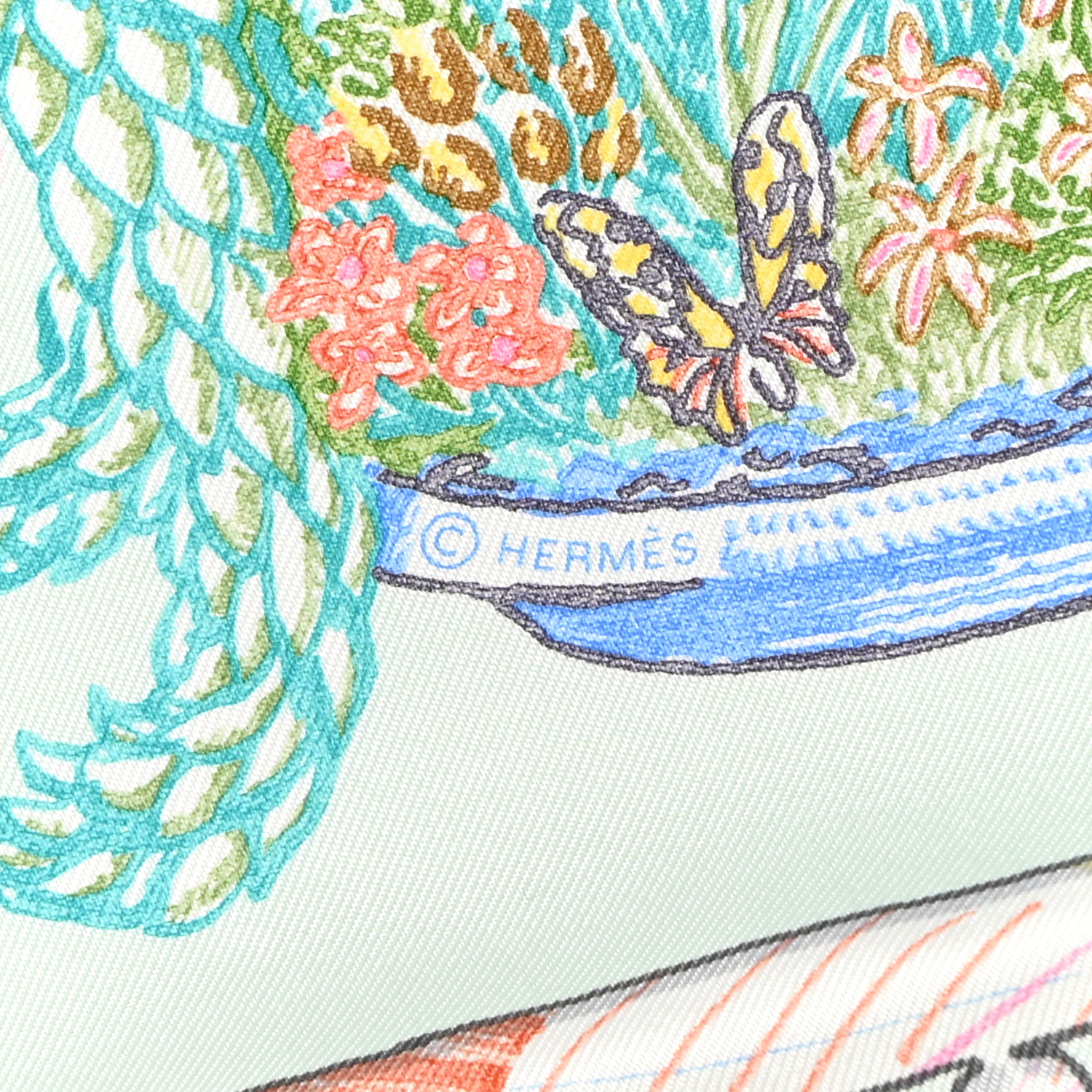 HERMES Chevaloscope Scarf 90 Vert D'eau Corail Bleu 1289409