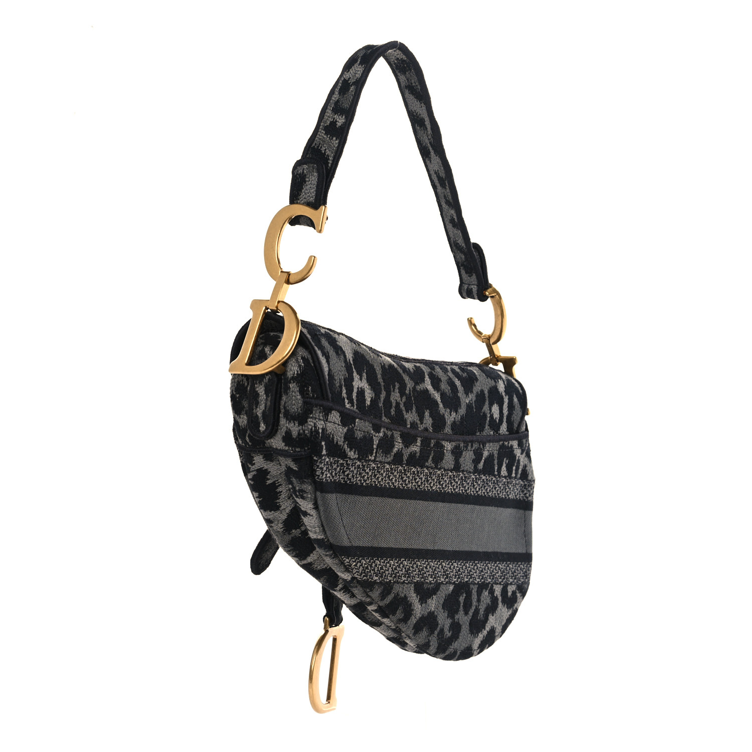 CHRISTIAN DIOR Canvas Mizza Embroidered Saddle Bag Gray