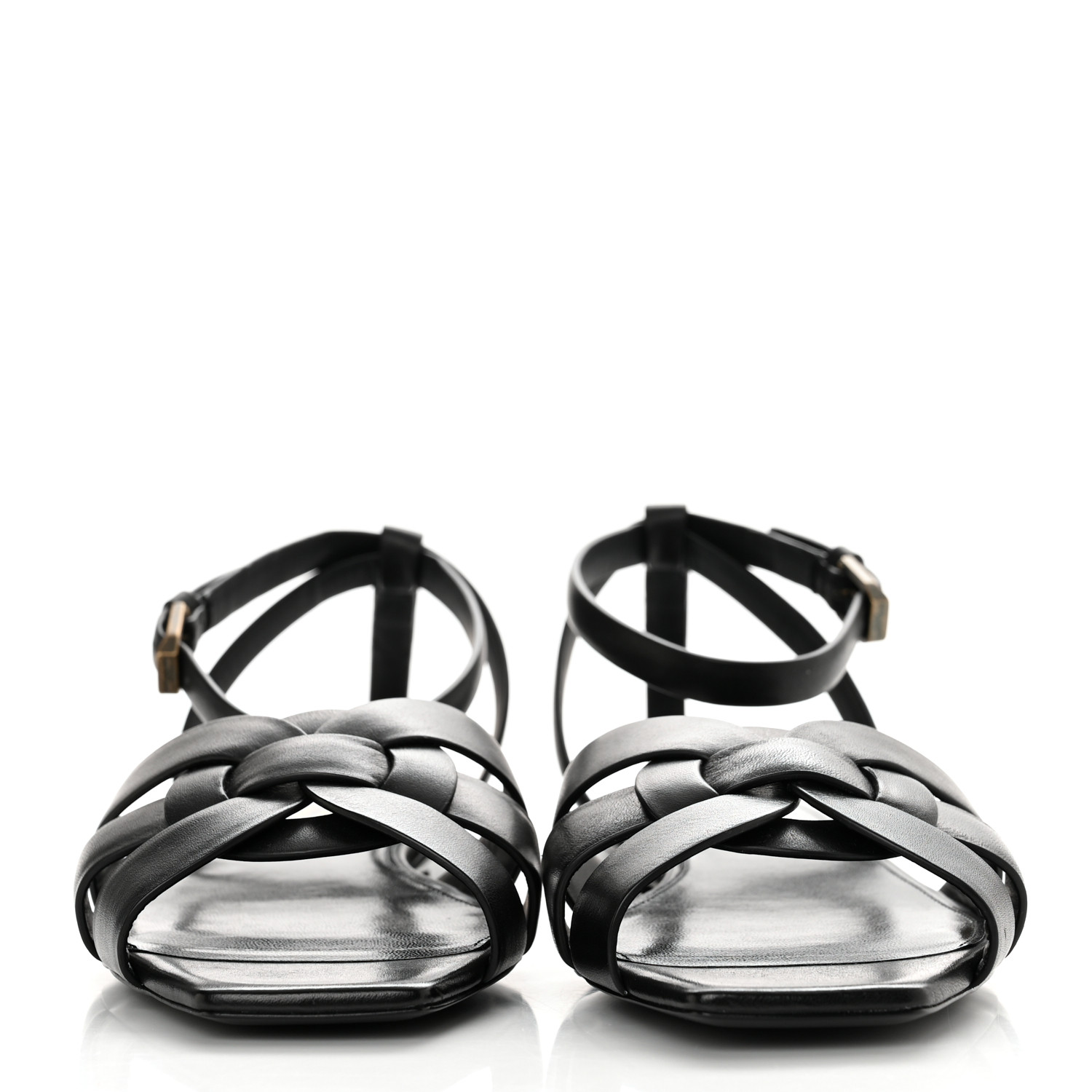 SAINT LAURENT Calfskin Tribute 05 Ankle Strap Flat Sandals