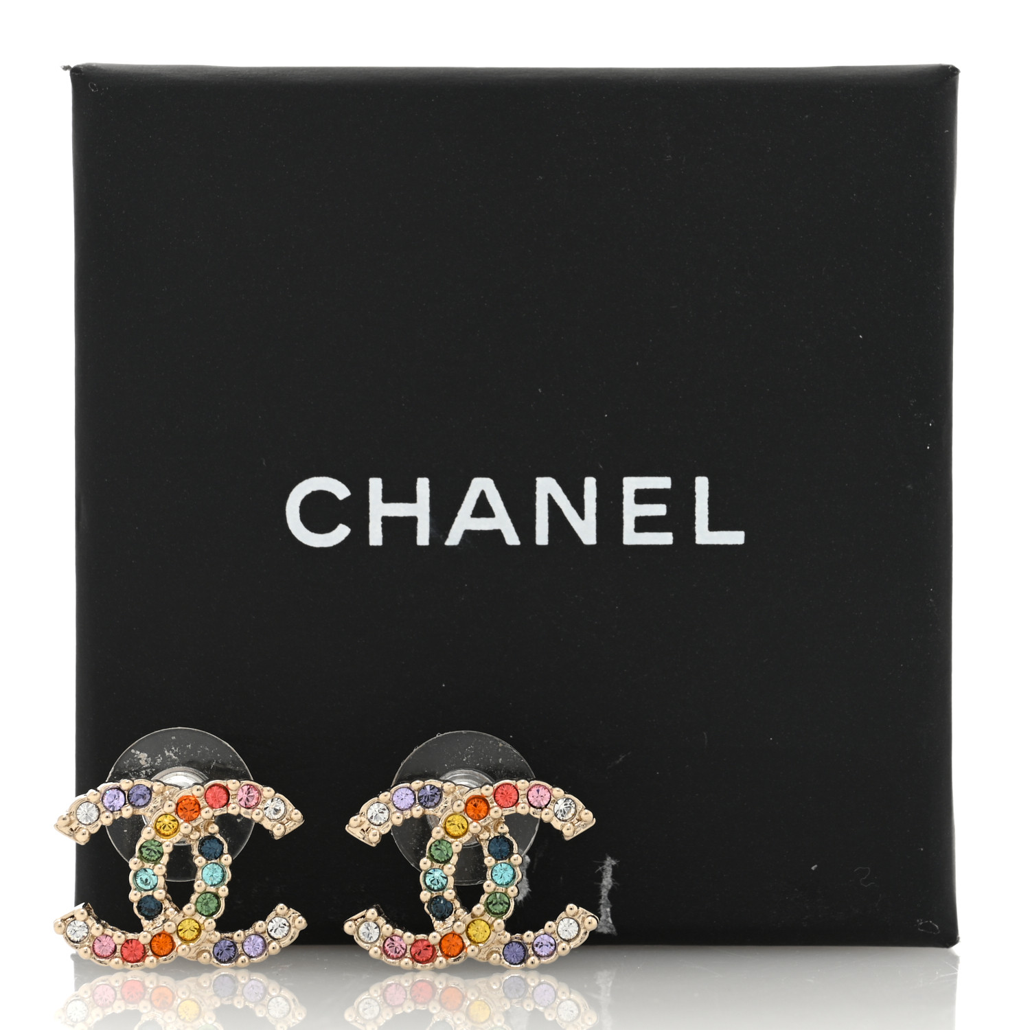 CHANEL Crystal Over The Rainbow CC Earrings Gold Multicolor