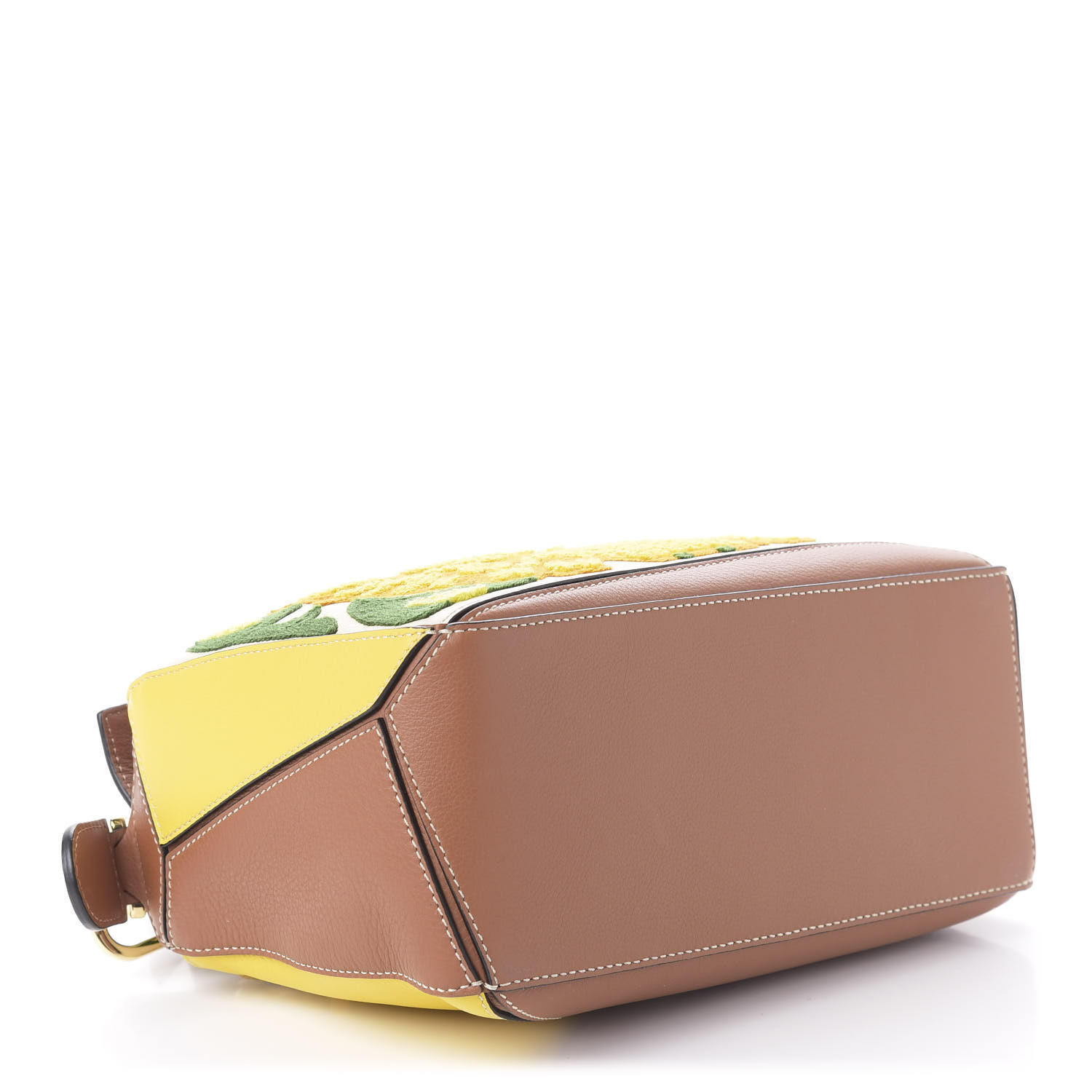 LOEWE モーガン LOEWE Calfskin Embroidered Floral Small Puzzle Bag Tan