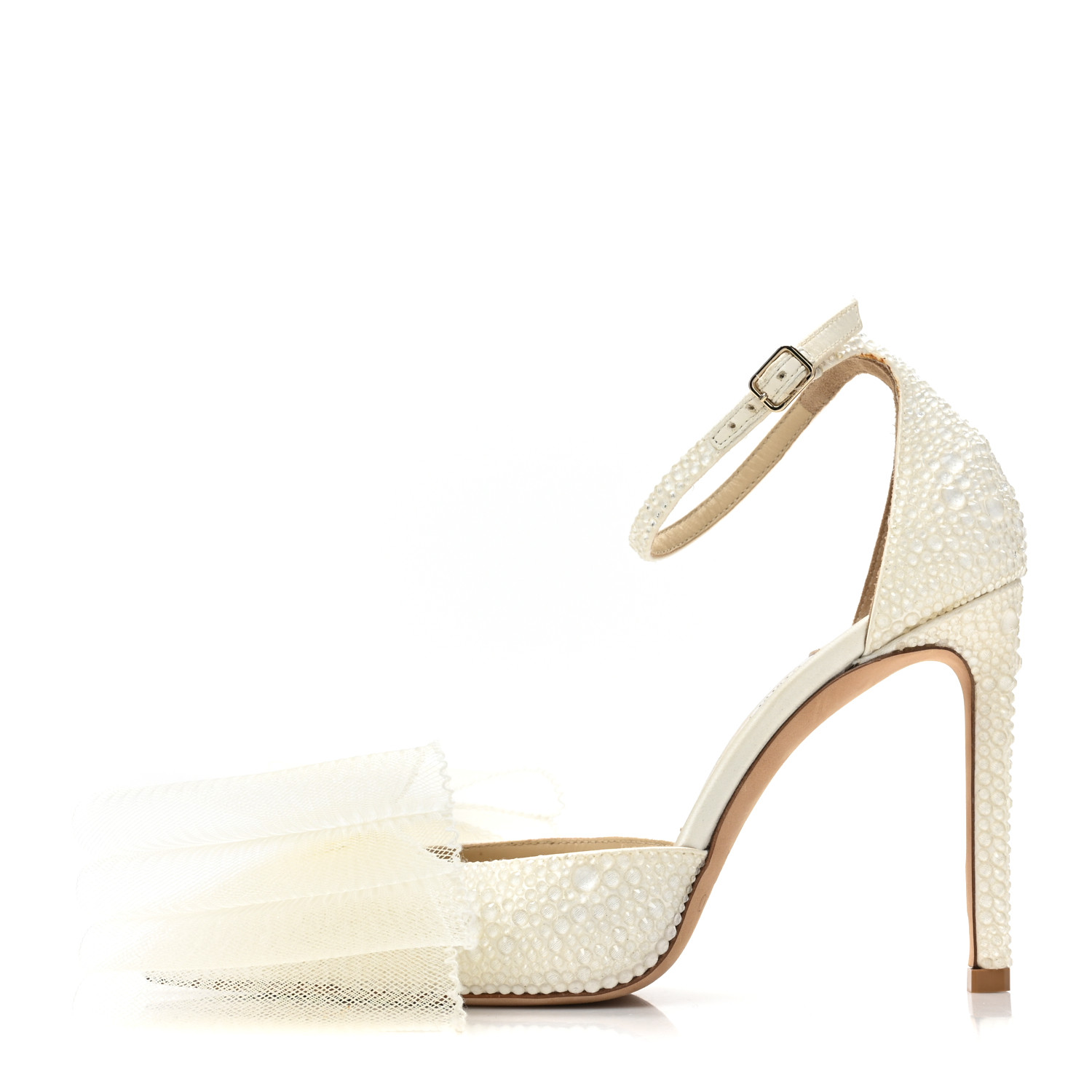 JIMMY CHOO Satin Crystal Averly Bow 100 Pumps 37 Latte