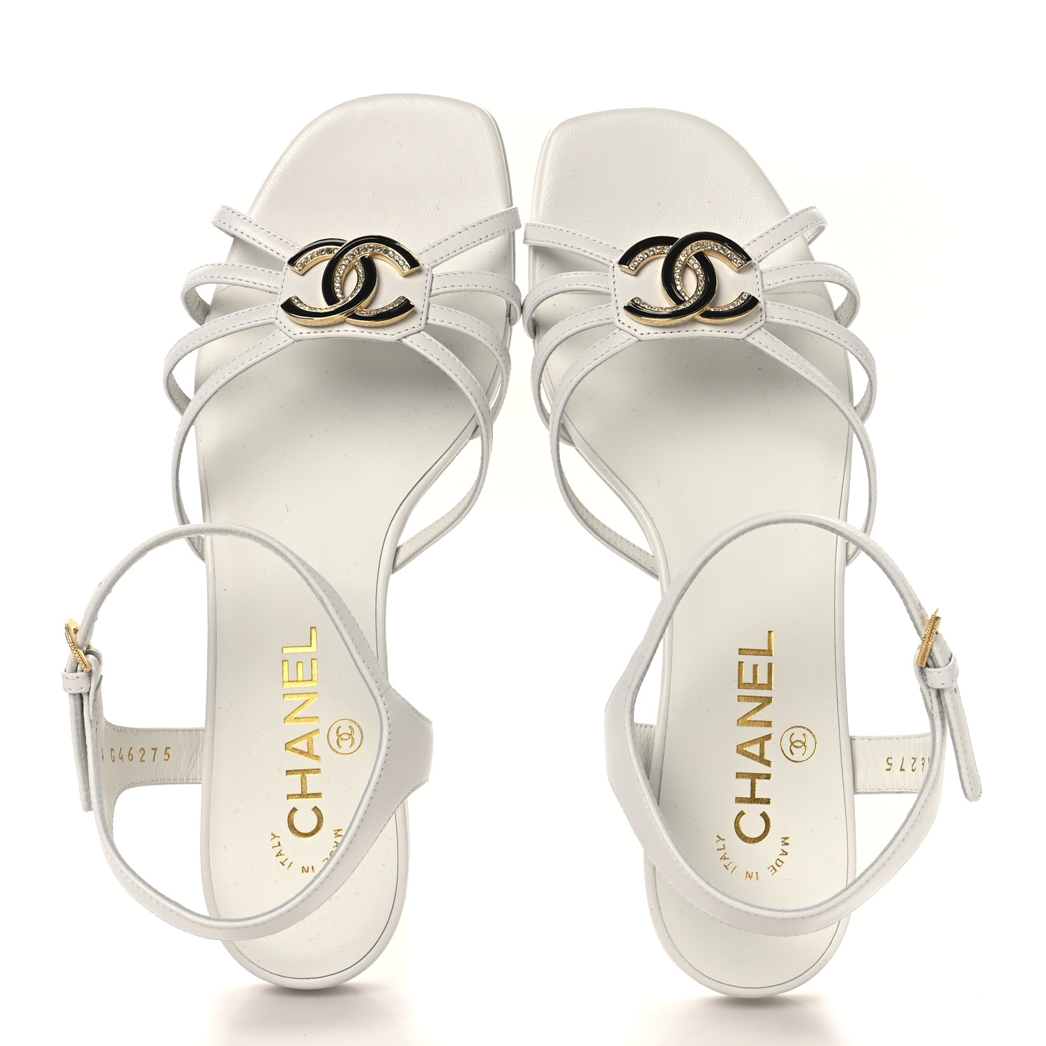 CHANEL ホワイト サンダル　サイズ37 CHANEL Lambskin Crystal CC Sandals 37 White 1703951