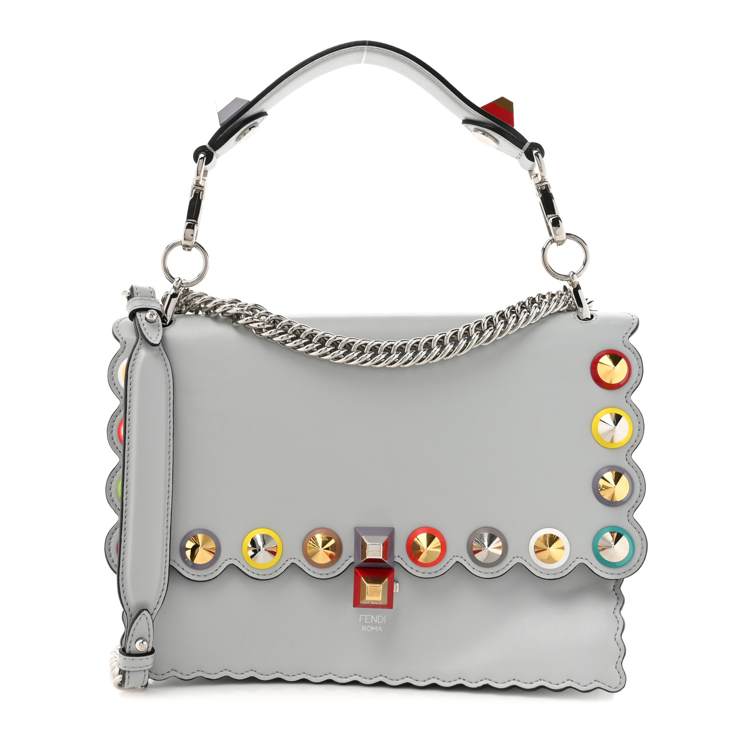 FENDI Vitello Liberty Scalloped Spike Studded Kan I Shoulder