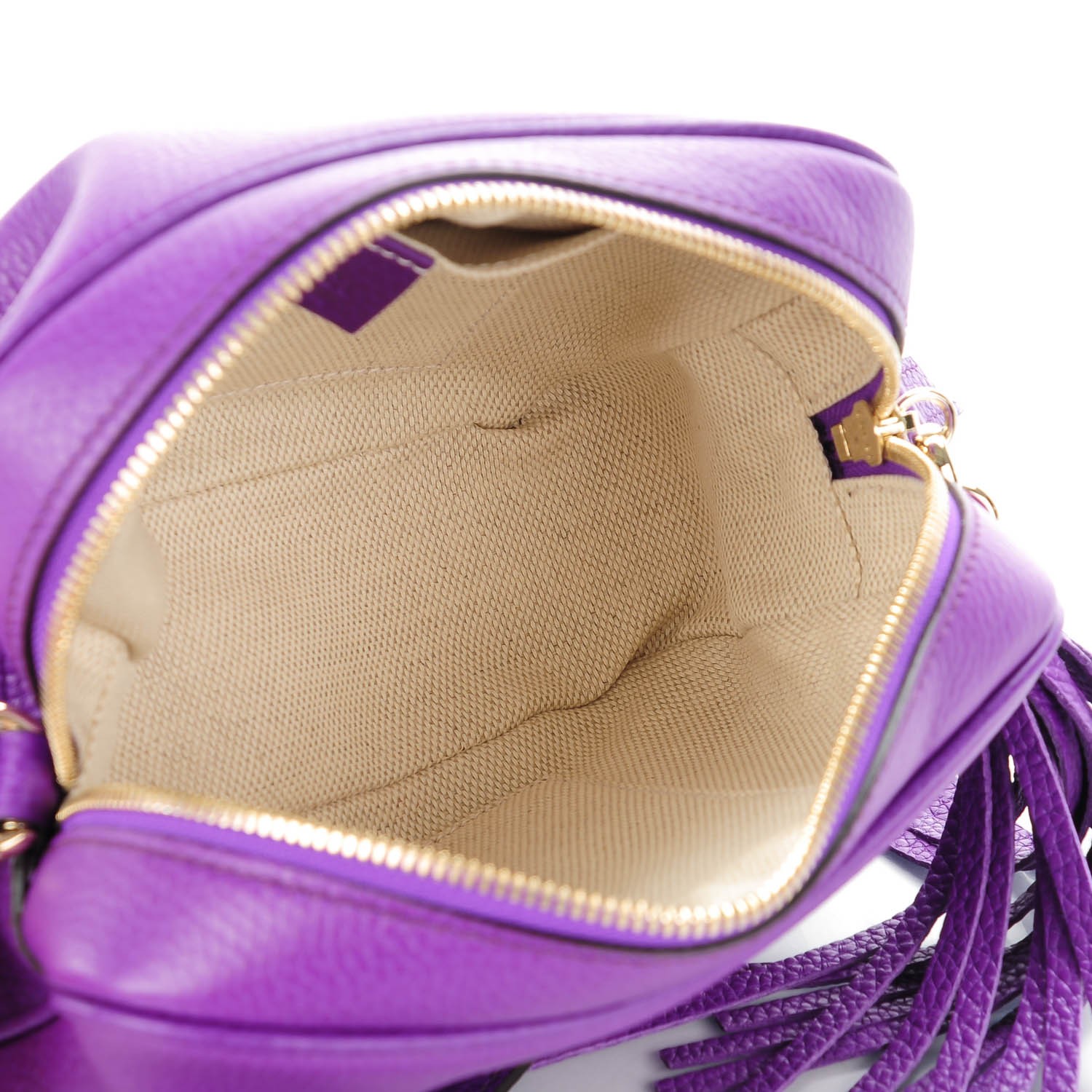 GUCCI Pebbled Calfskin Small Soho Disco Bag Shine Purple