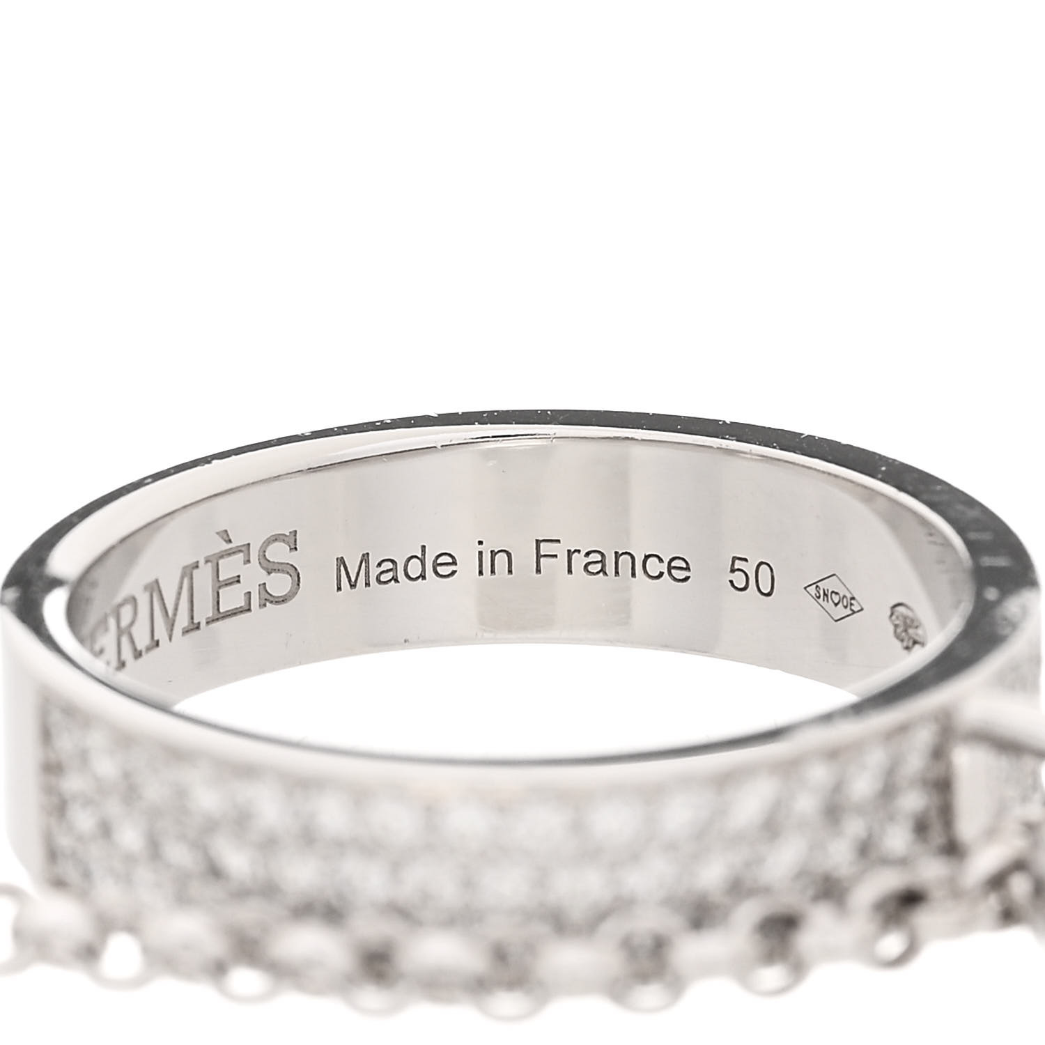 Hermes Kelly Clochette ring white gold diamonds【関税込】 HERMES 18K White Gold Diamond Kelly Clochette Double Ring 50