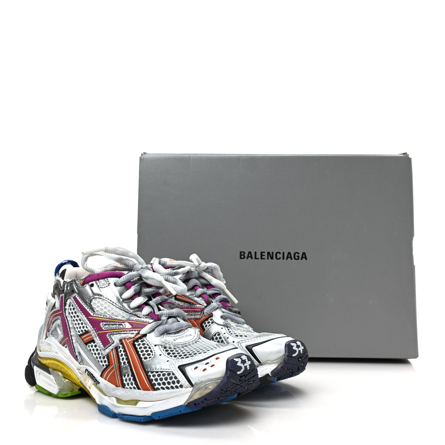 BALENCIAGA Mesh Rubber Womens Runner Sneakers 37 Multicolor