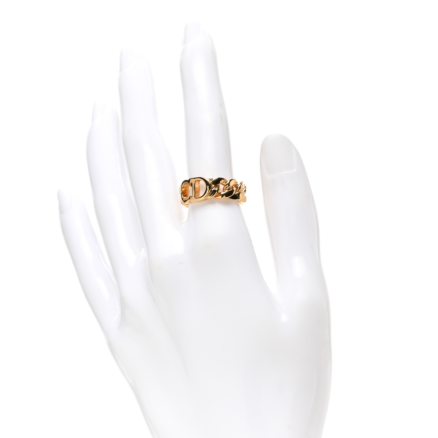 CHRISTIAN DIOR Metal CD Chain Ring S Gold 1329348 | FASHIONPHILE
