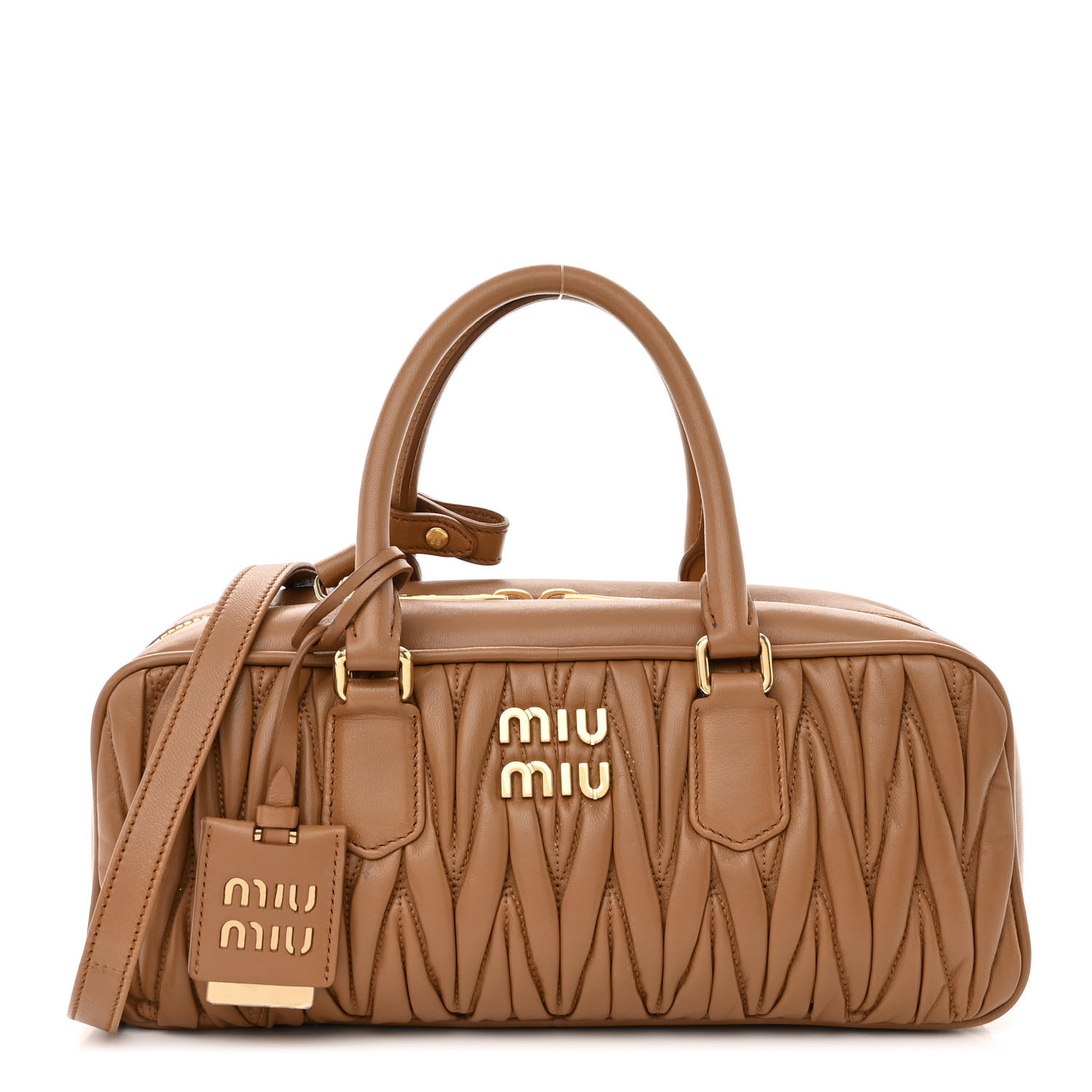 MIU MIU Nappa Matelasse Large Arcadie Top Handle Bag Caramel