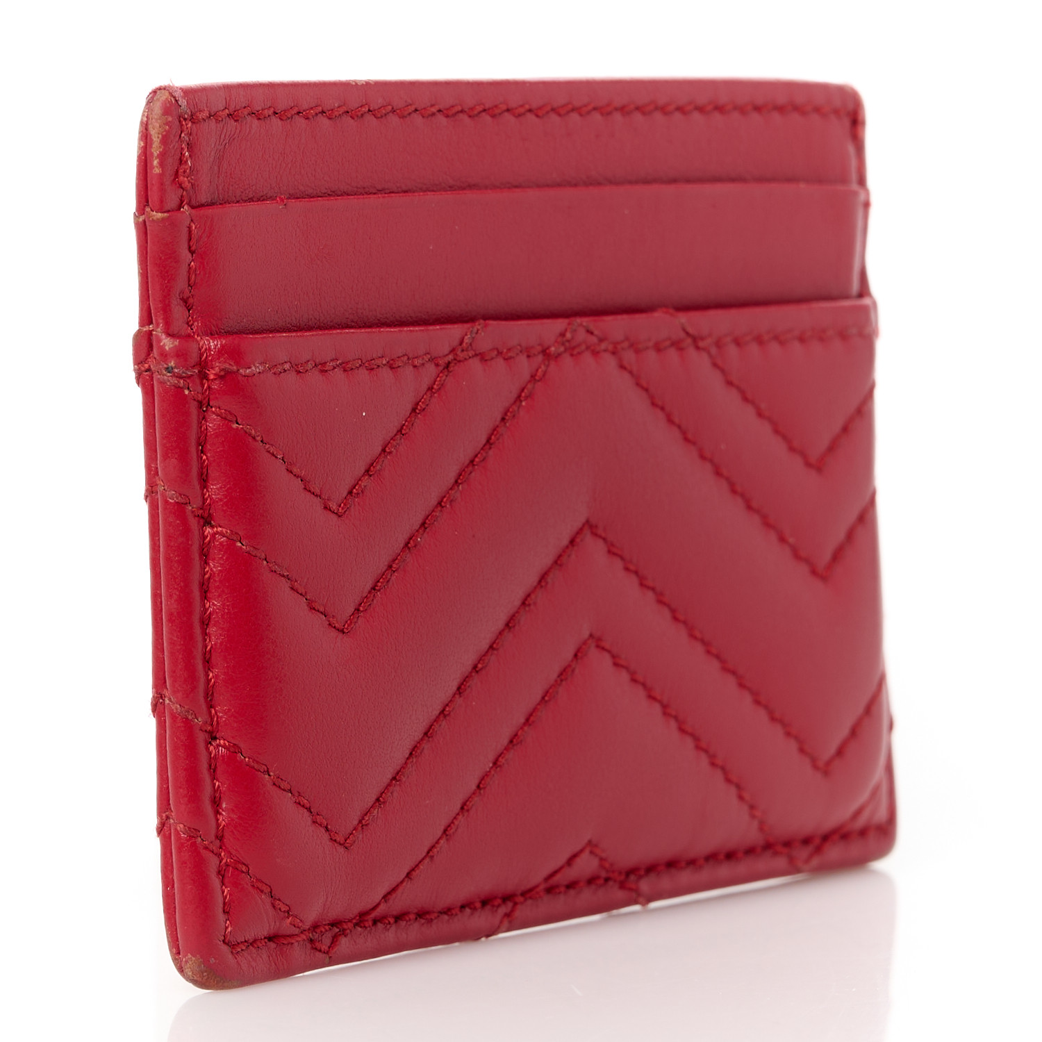 【GUCCI】 red leather card holder （関税送料込） PRELOVED Gucci GG Marmont Red Matelasse Leather Card Holder