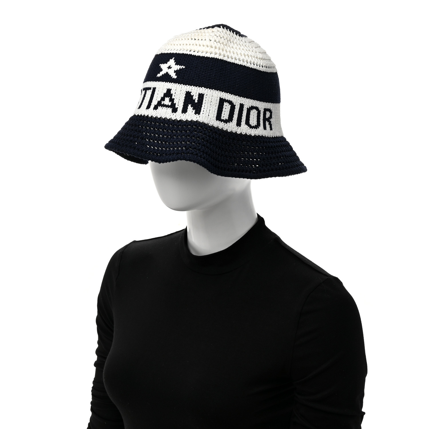DIOR D-Tulipe ニット クロッシュ帽 ブルー×ホワイト 11aead51e246146234b111240980ec
