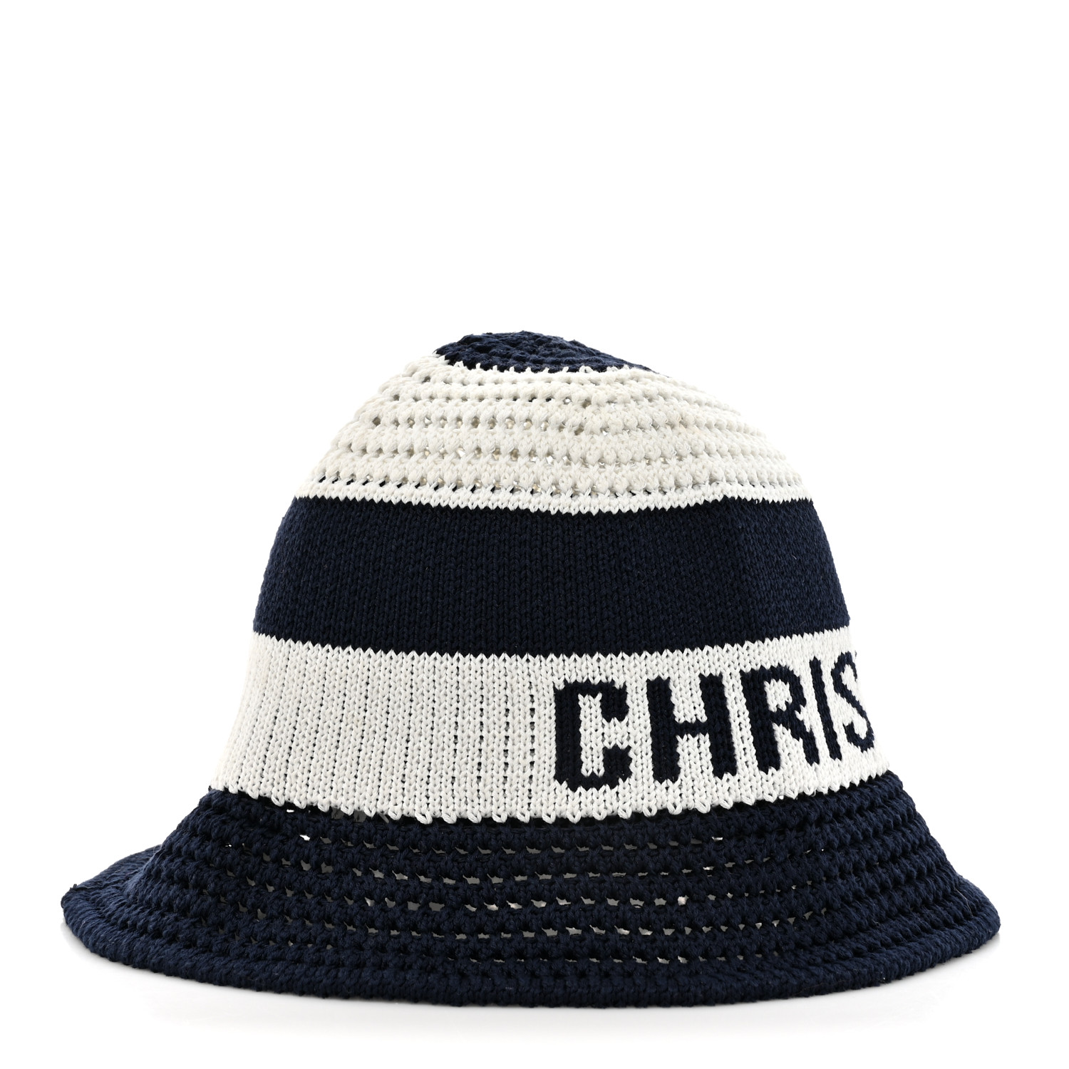 DIOR D-Tulipe ニット クロッシュ帽 ブルー×ホワイト CHRISTIAN DIOR Cotton Blend Knitted D-Tulipe Cloche Hat M