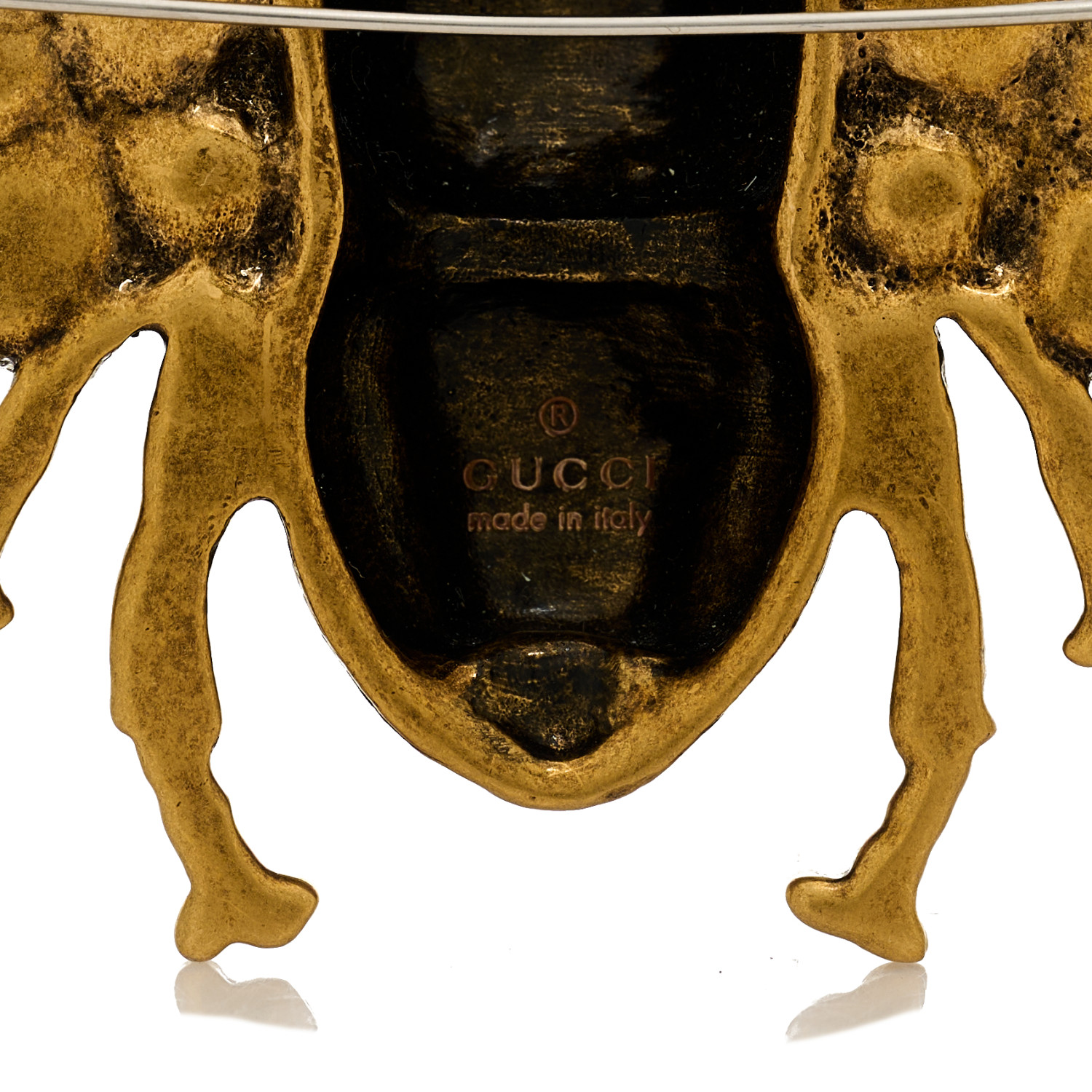GUCCI Metal Pearl Crystal Bee Brooch Aged Gold 1549953