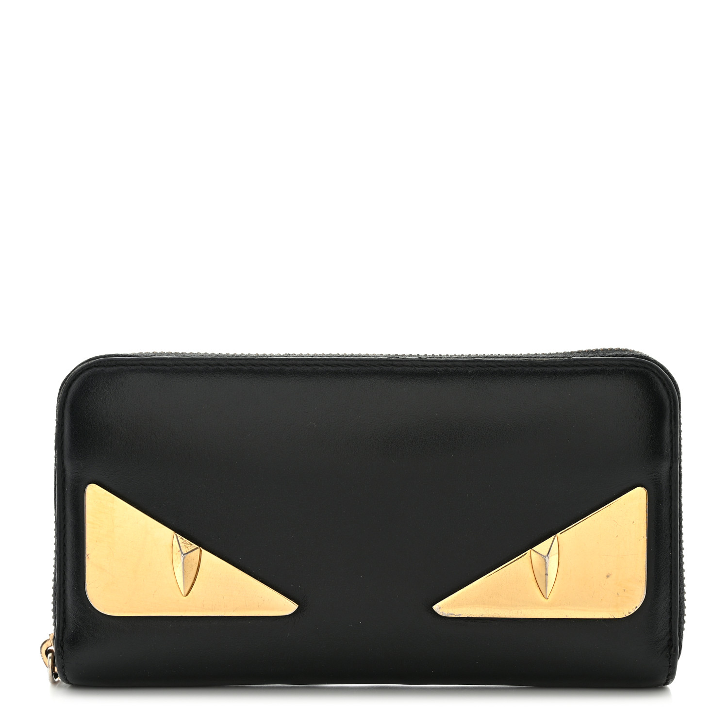 FENDI Vitello Century Metal Monster Eyes Zip Around Wallet
